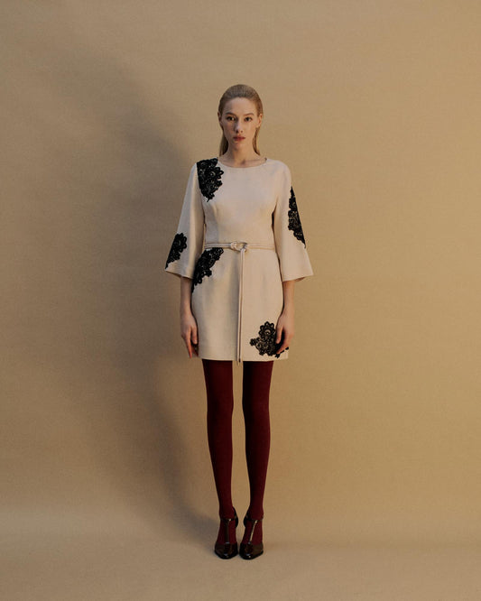 The Daphne Mini Dress in Canvas with Black Lace