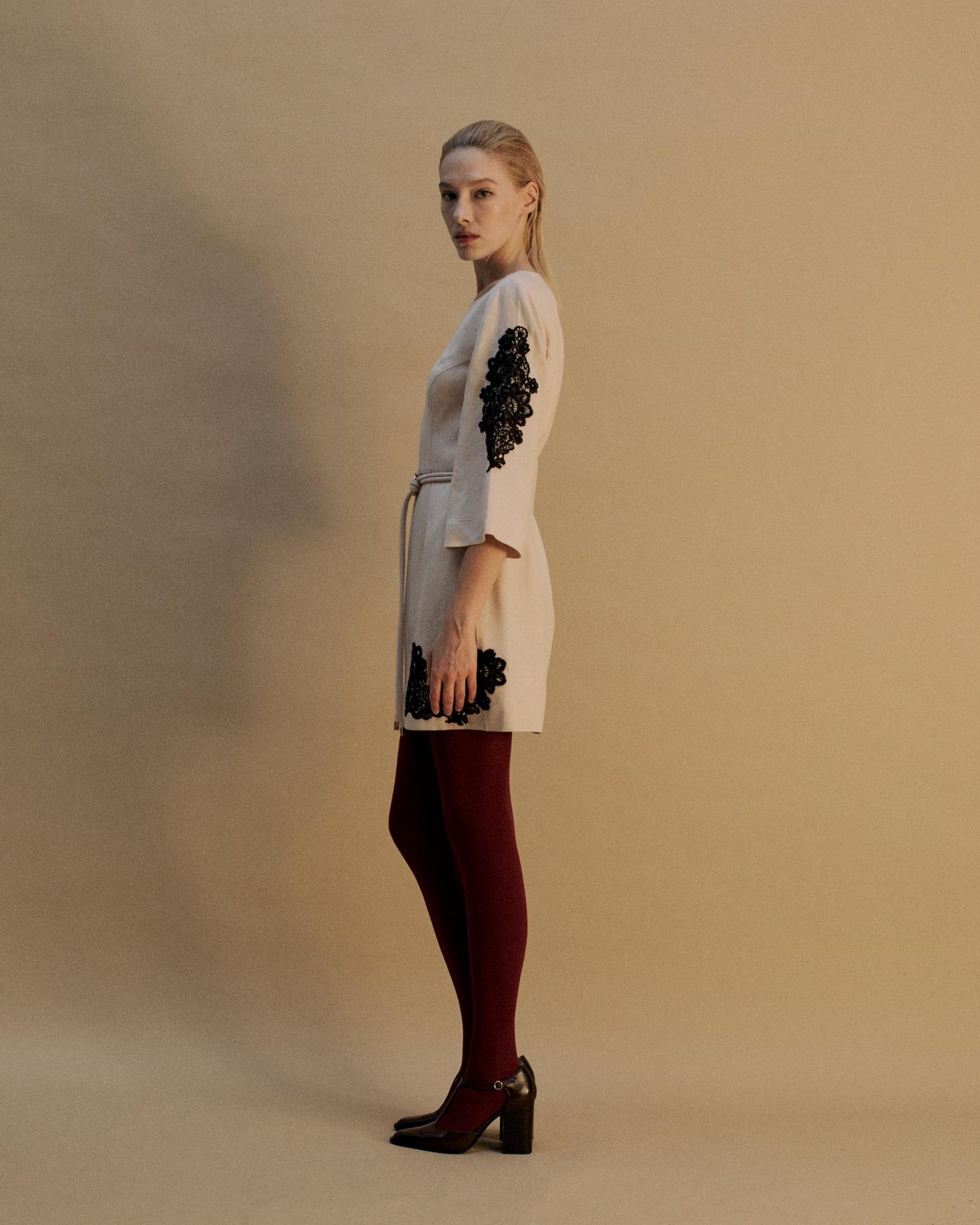 The Daphne Mini Dress in Canvas with Black Lace