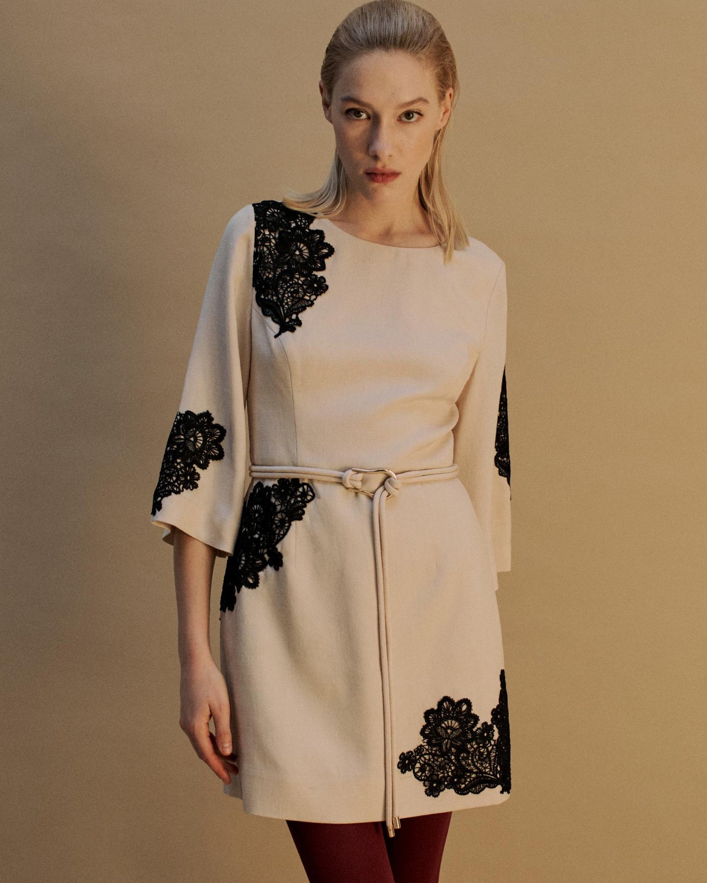The Daphne Mini Dress in Canvas with Black Lace