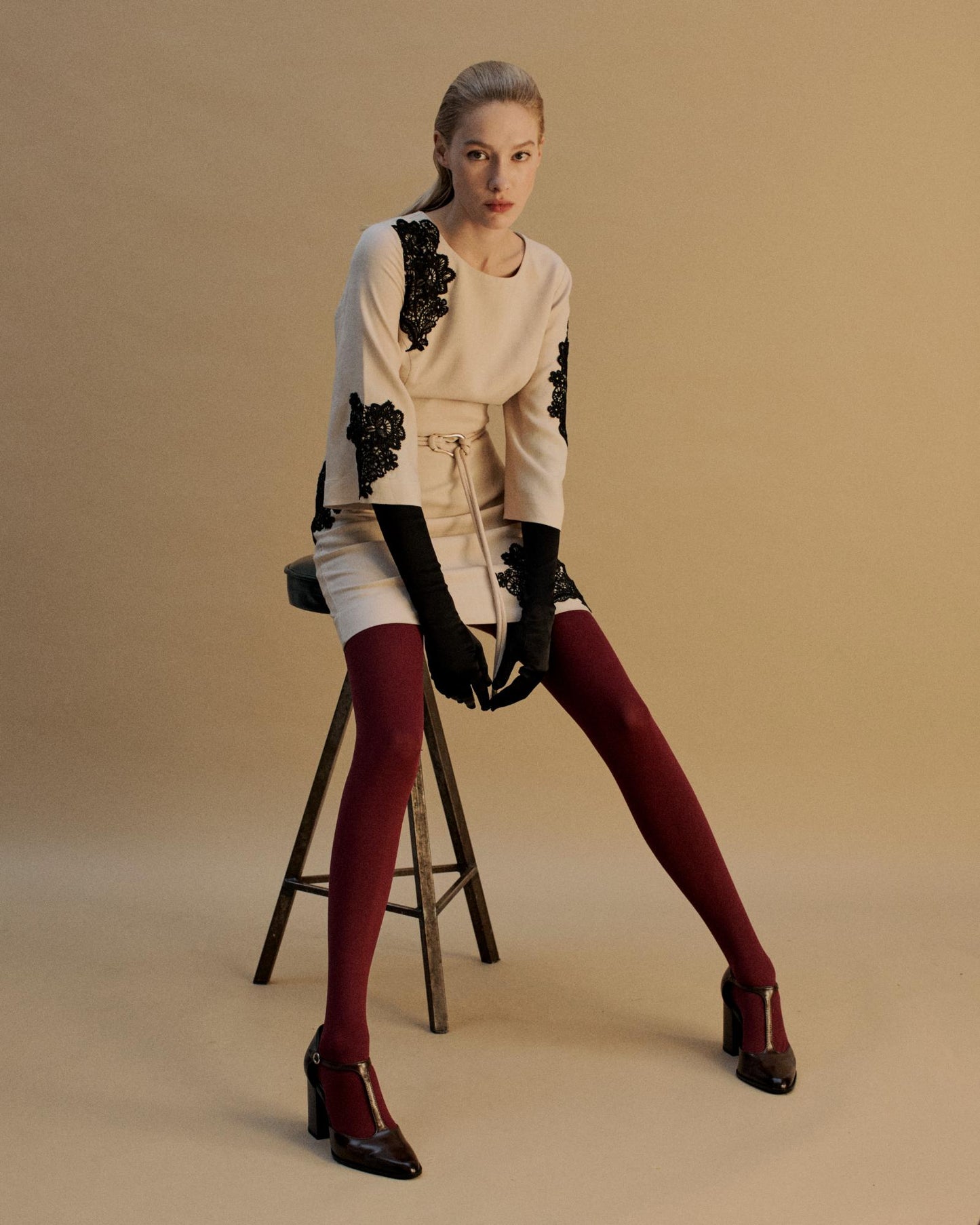 The Daphne Mini Dress in Canvas with Black Lace