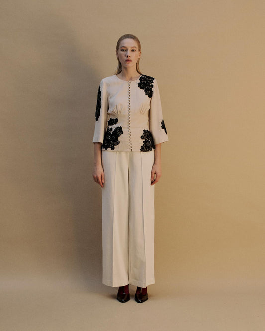 The Marnie Top in Canvas with Black Lace