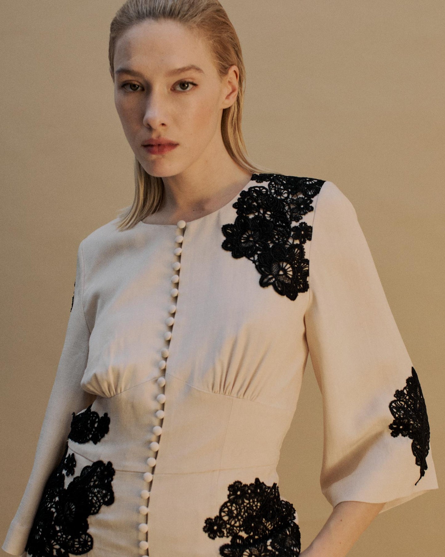 The Marnie Top in Canvas with Black Lace