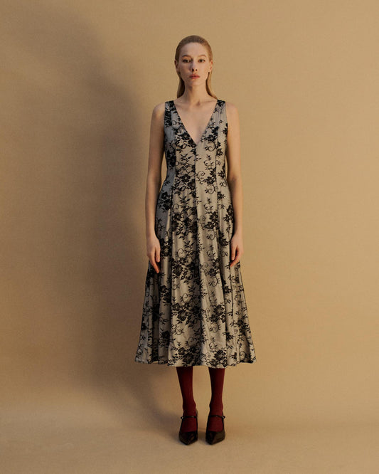 The Ingrid Midi Dress in Black lace