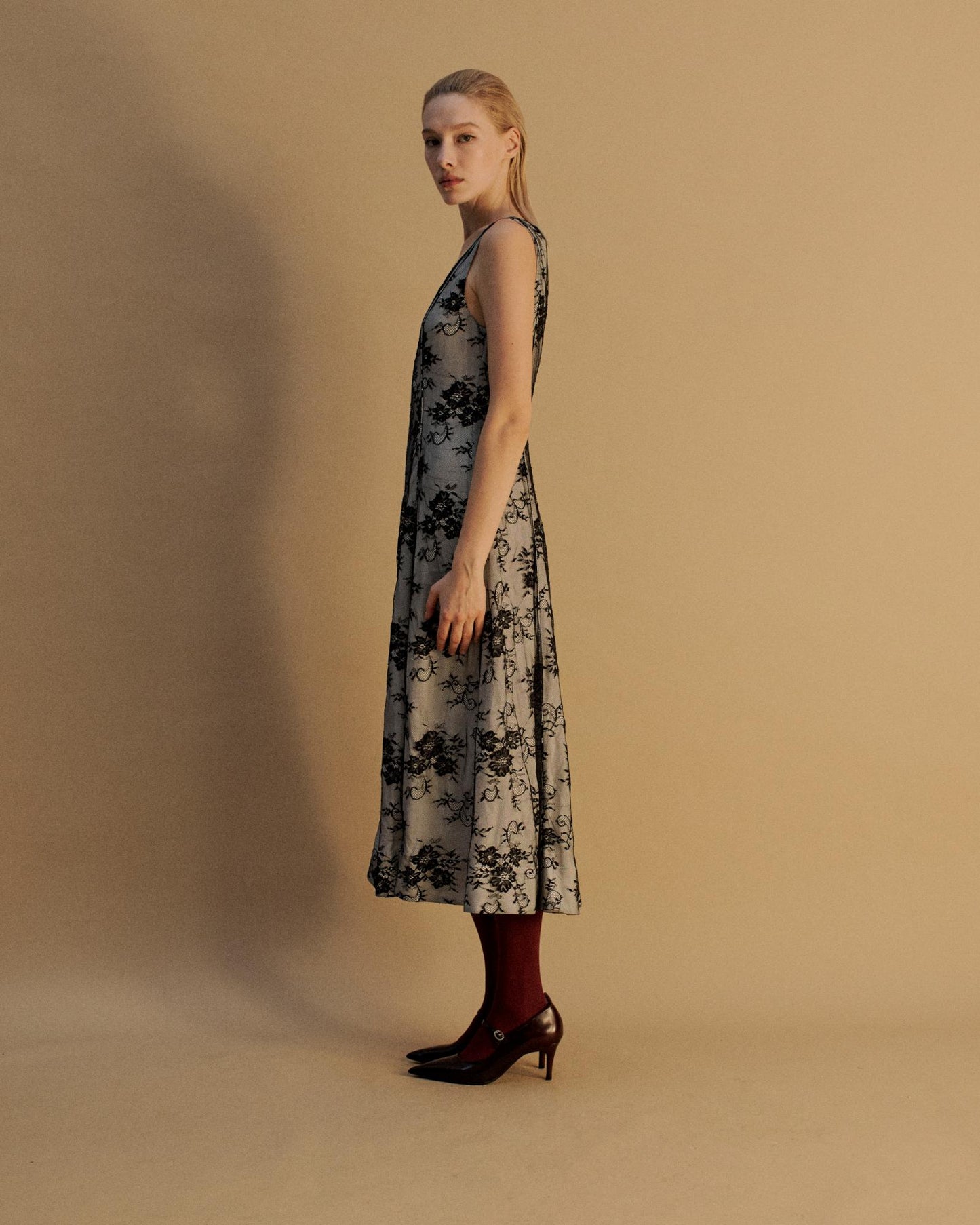 The Ingrid Midi Dress in Black lace