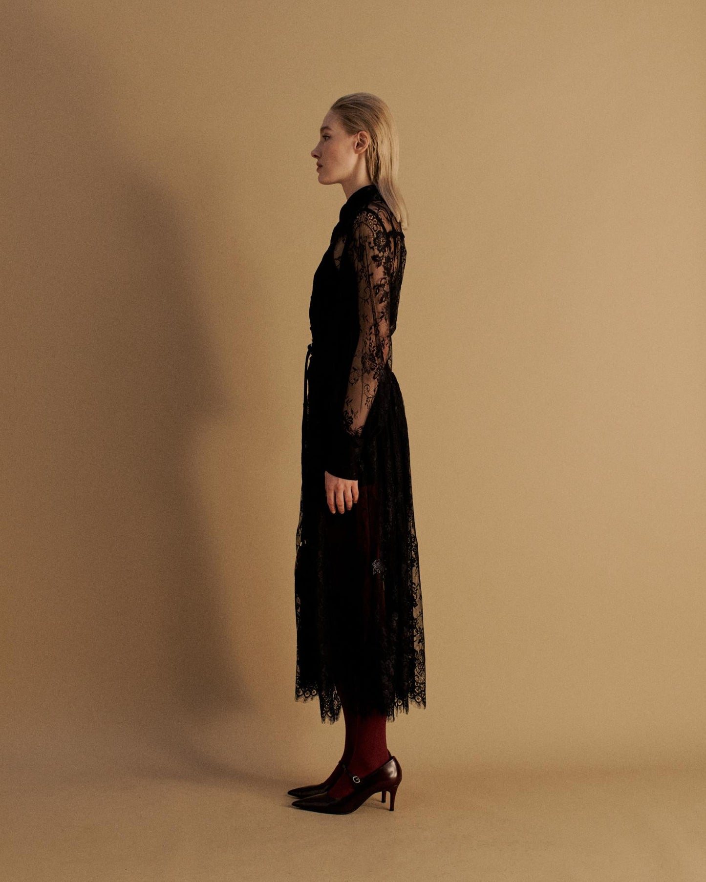 The Nira Shirt Dress in Black Lace