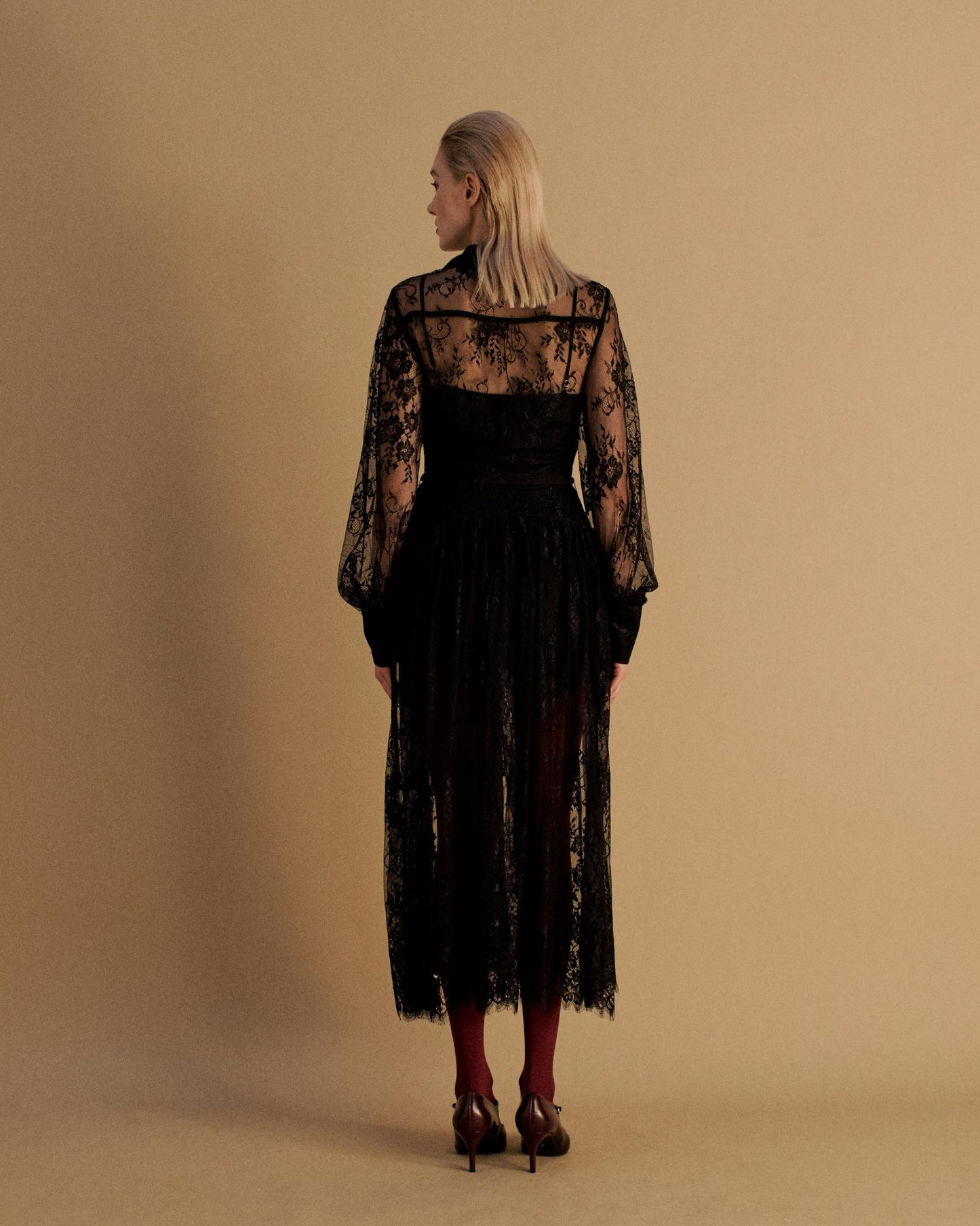 The Nira Shirt Dress in Black Lace