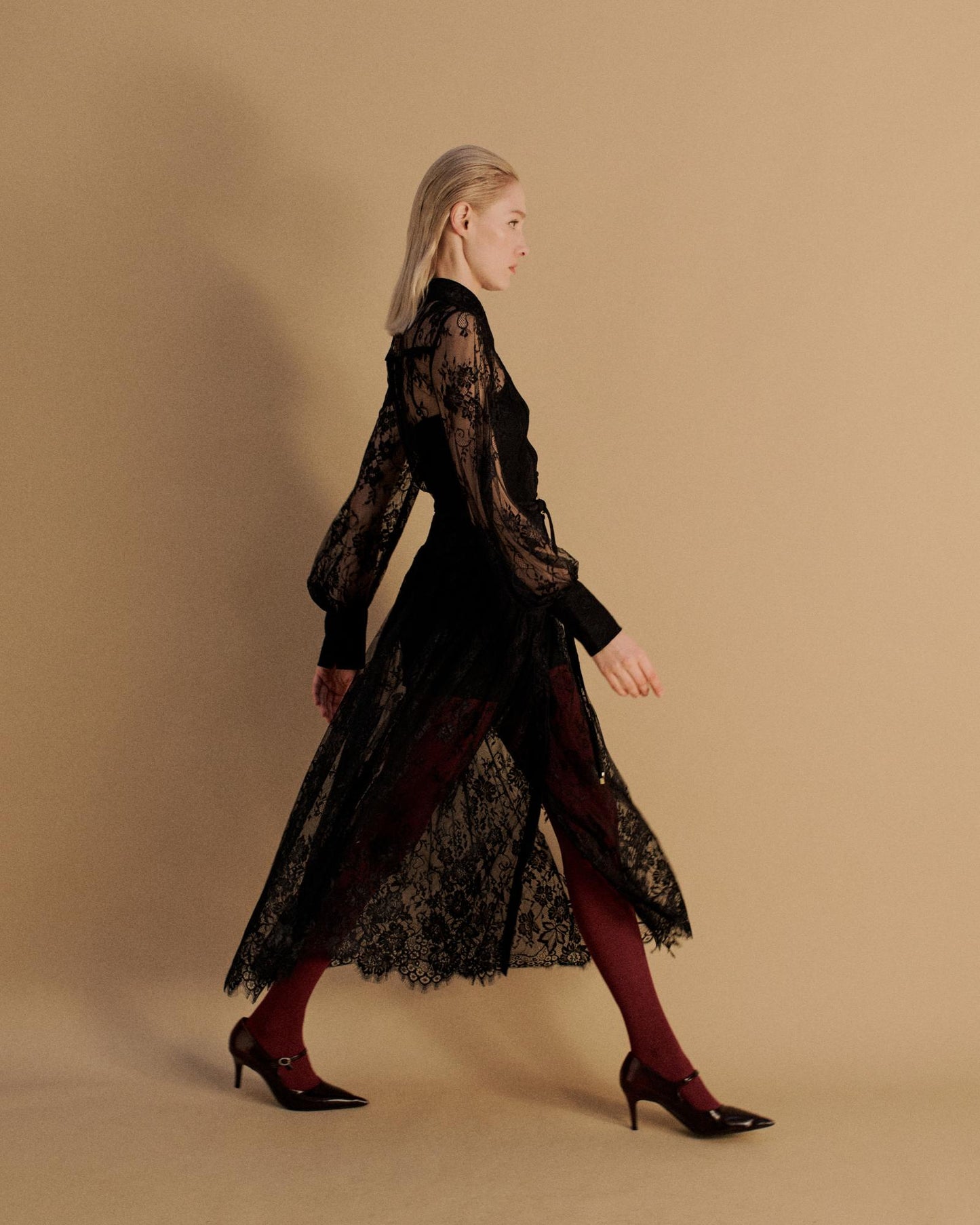 The Nira Shirt Dress in Black Lace