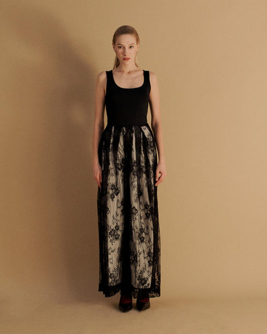 The Kloss Pleated Pants in Black Lace