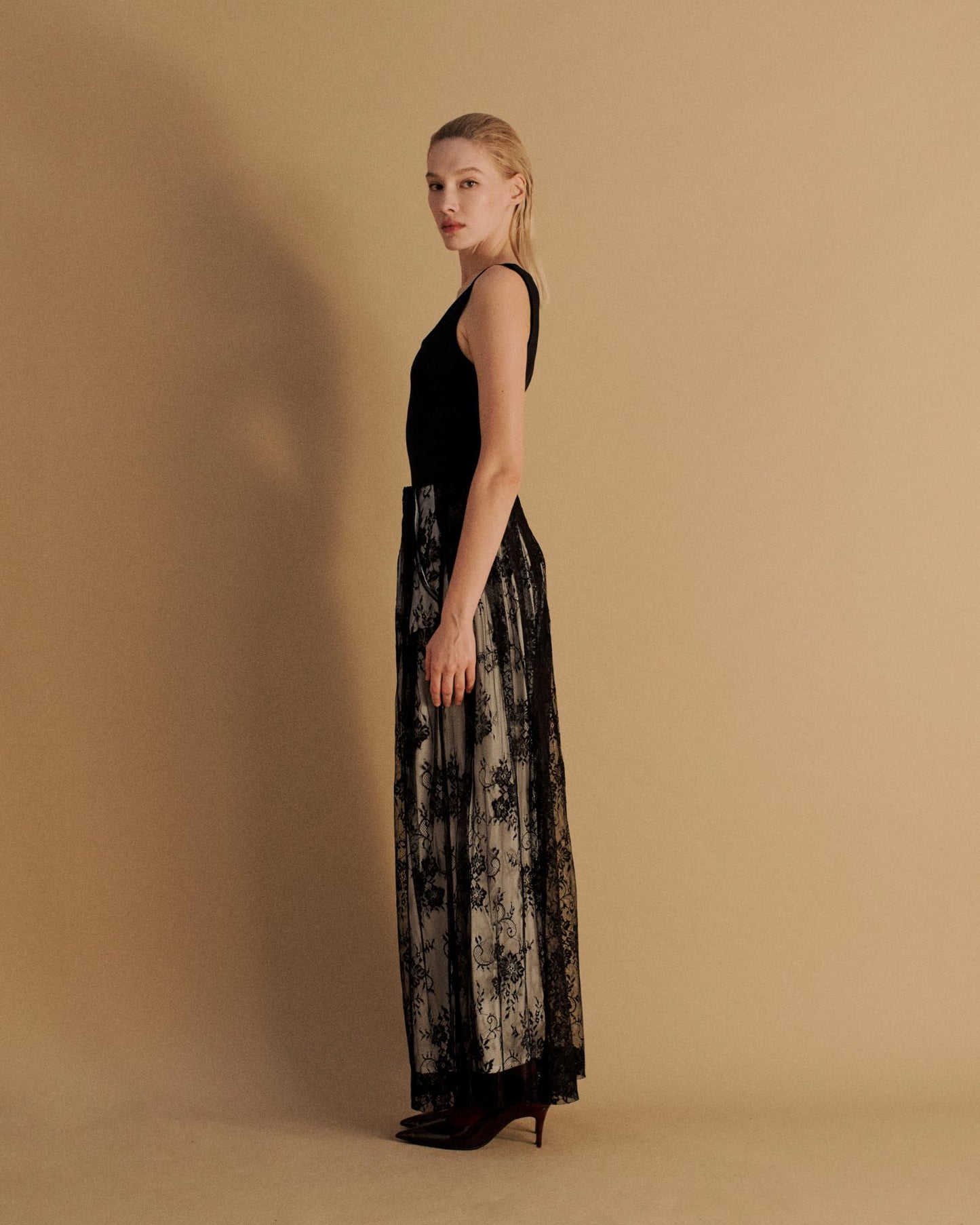 The Kloss Pleated Pants in Black Lace