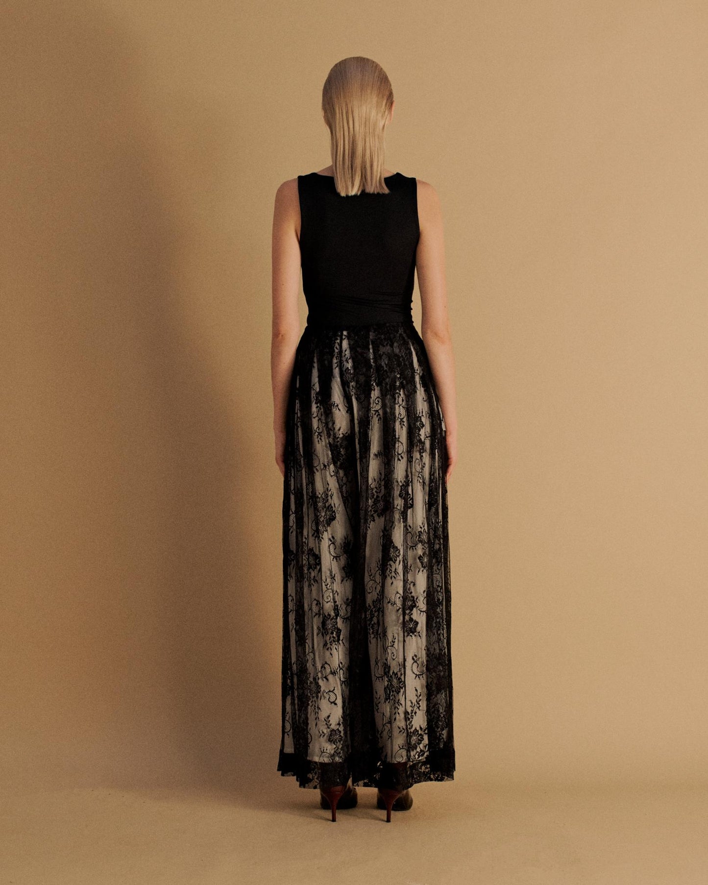 The Kloss Pleated Pants in Black Lace
