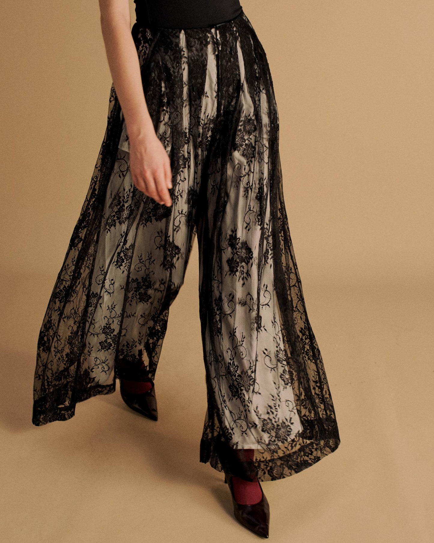 The Kloss Pleated Pants in Black Lace