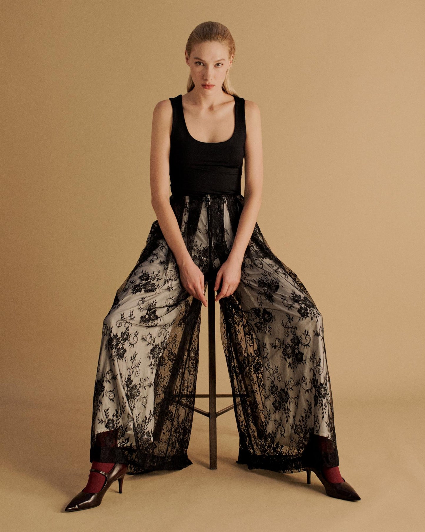The Kloss Pleated Pants in Black Lace