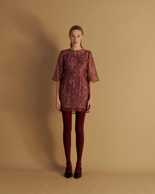 The Keiko Mini Dress in the Magenta Lace Print