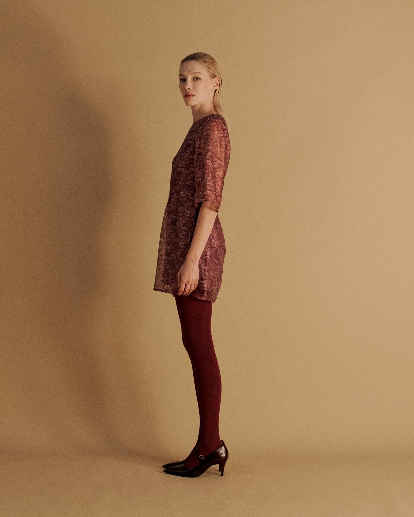The Keiko Mini Dress in the Magenta Lace Print
