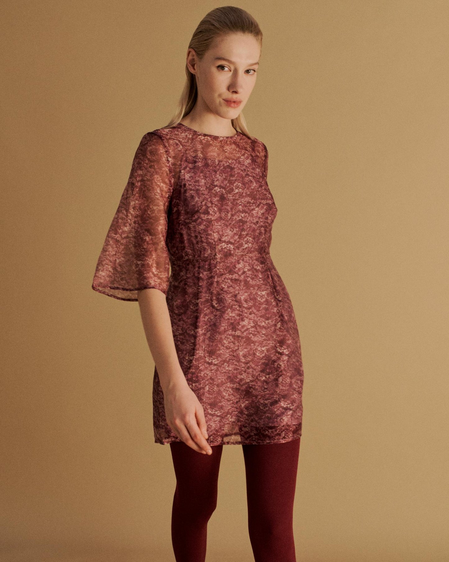 The Keiko Mini Dress in the Magenta Lace Print