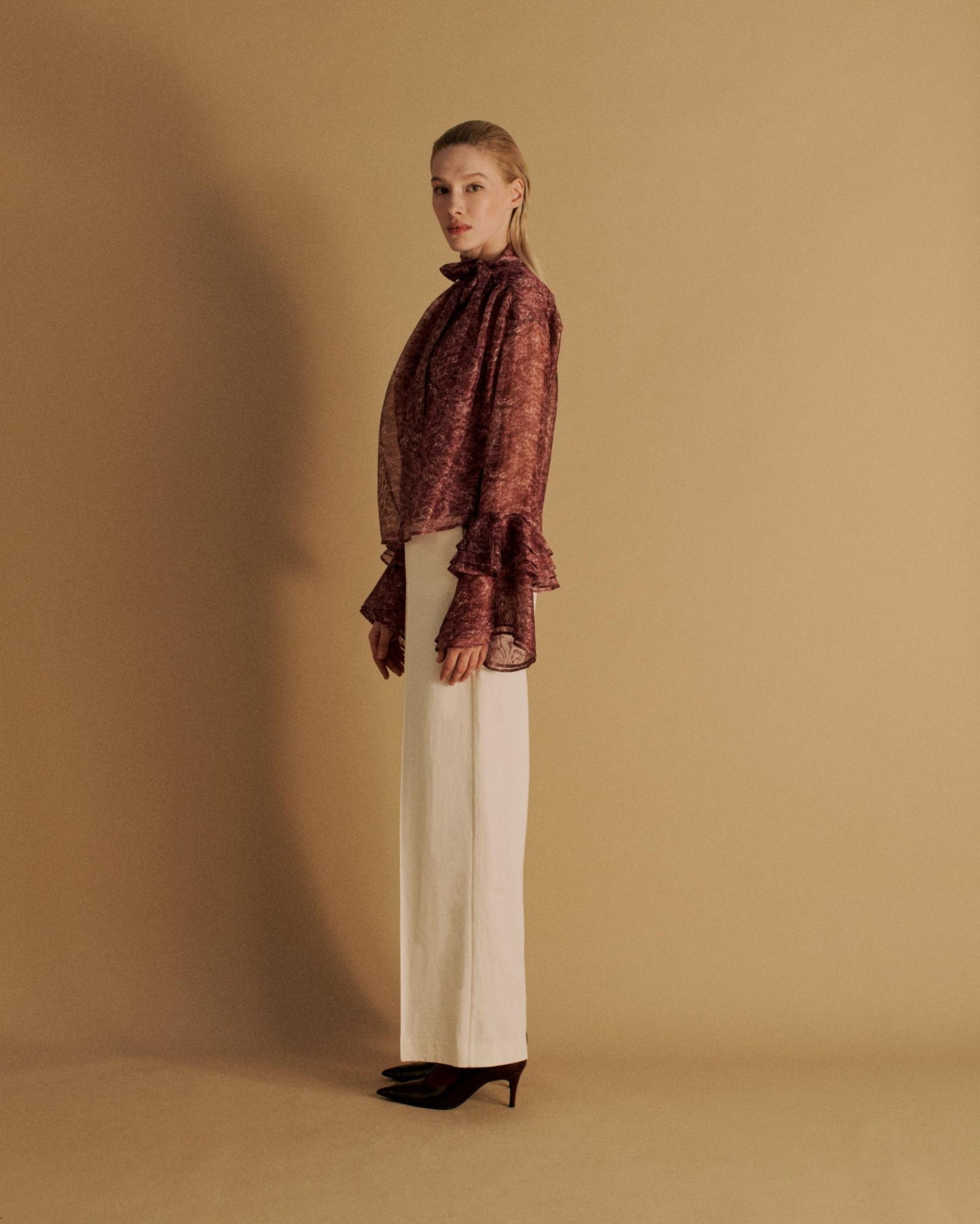 The Clara Blouse in the Magenta Lace Print