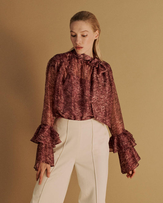 The Clara Blouse in the Magenta Lace Print