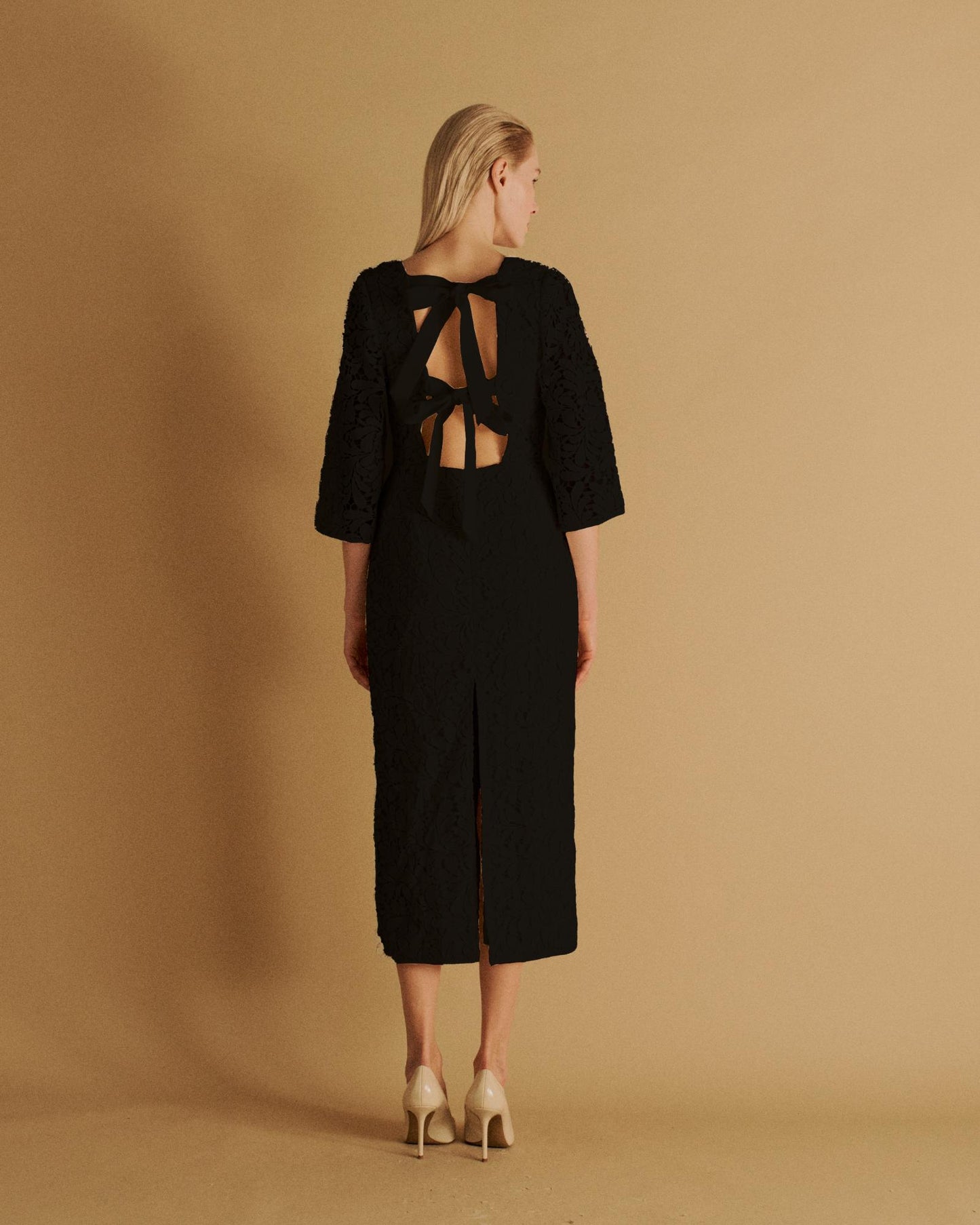 The Iris Midi Dress in black lace