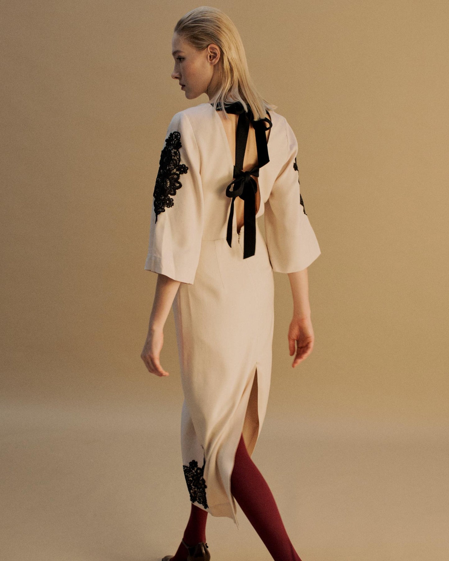 The Natalia Midi Dress in Canvas with Black lace
