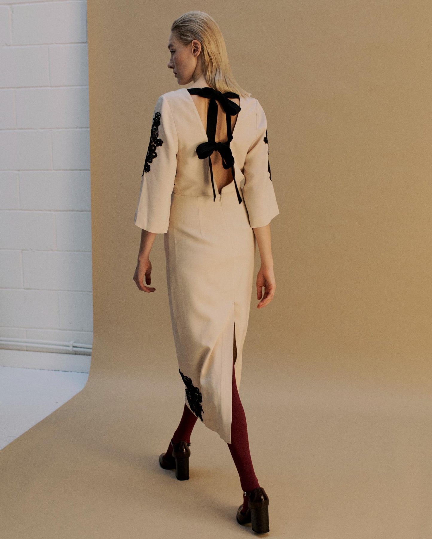 The Natalia Midi Dress in Canvas with Black lace