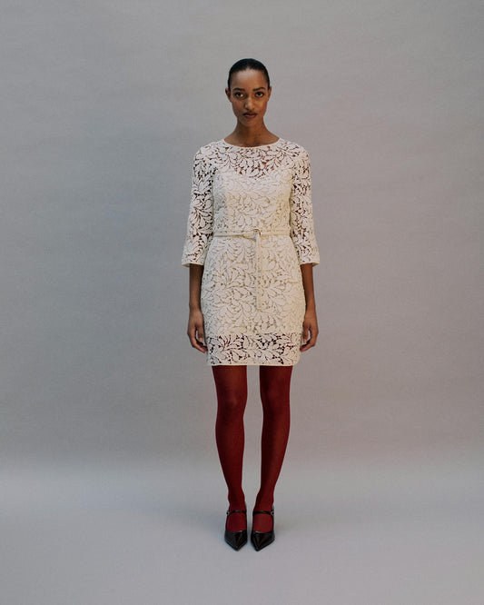 The Daphne Mini Dress in Ivory Lace