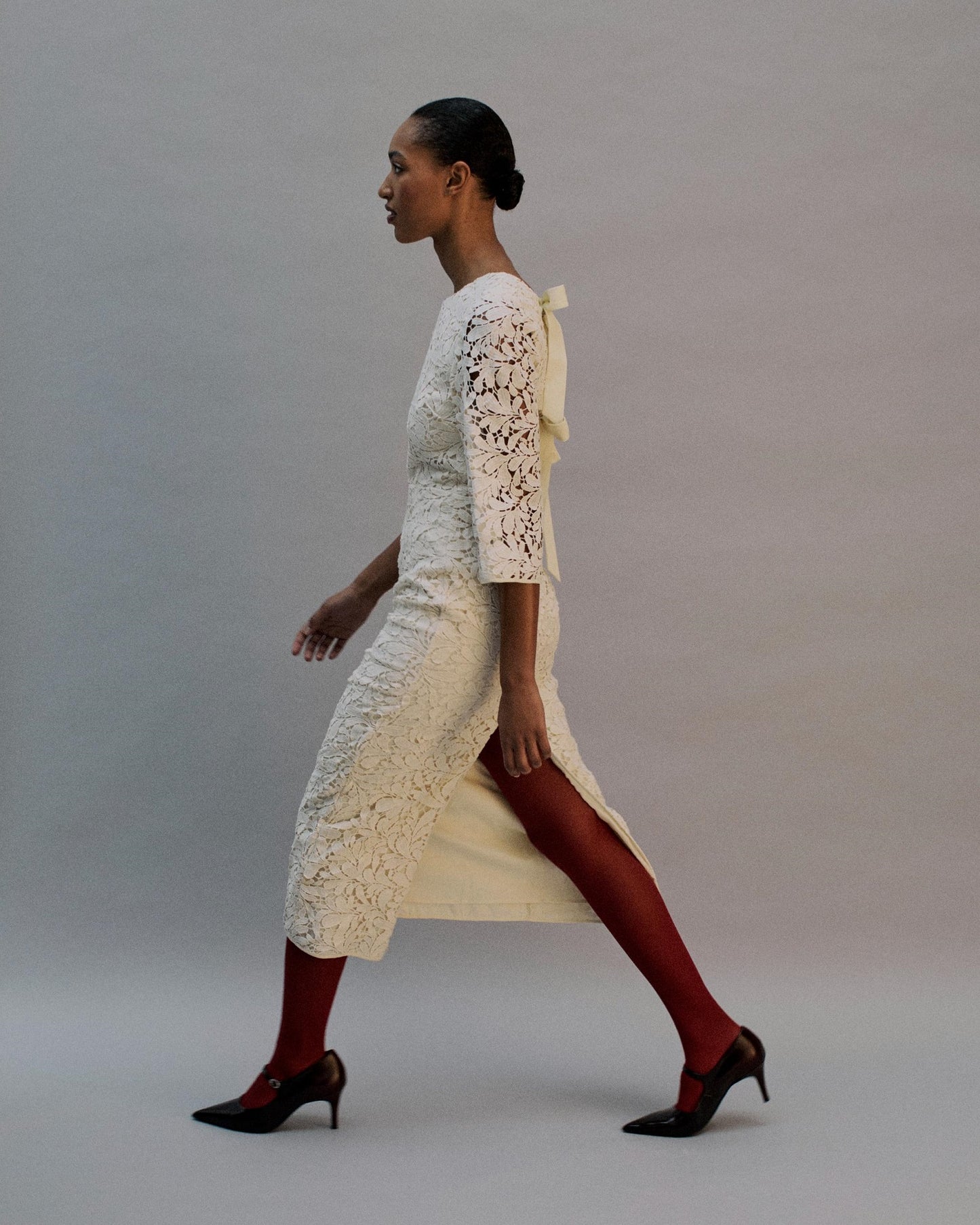 The Iris Midi Dress in ivory lace