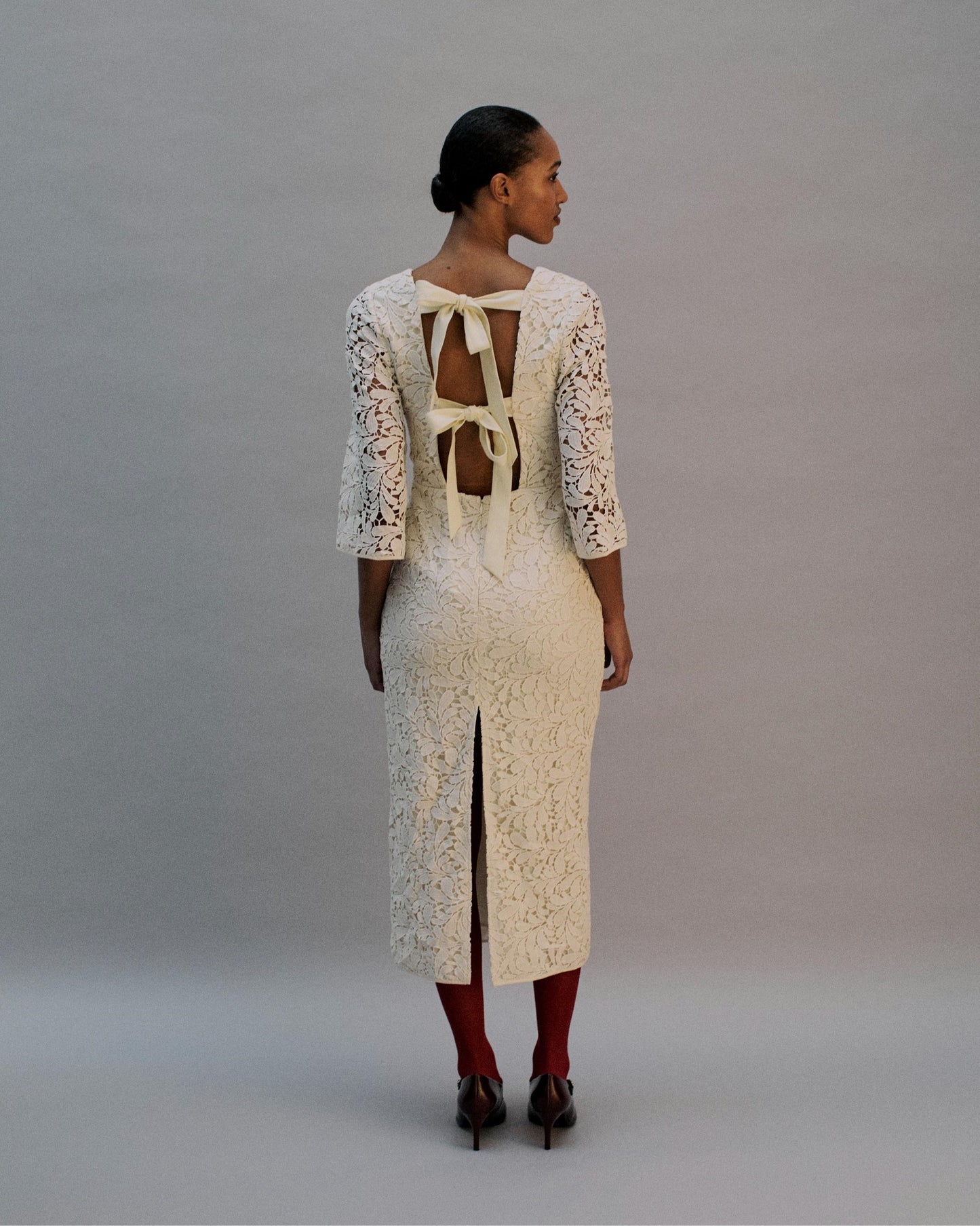 The Iris Midi Dress in ivory lace