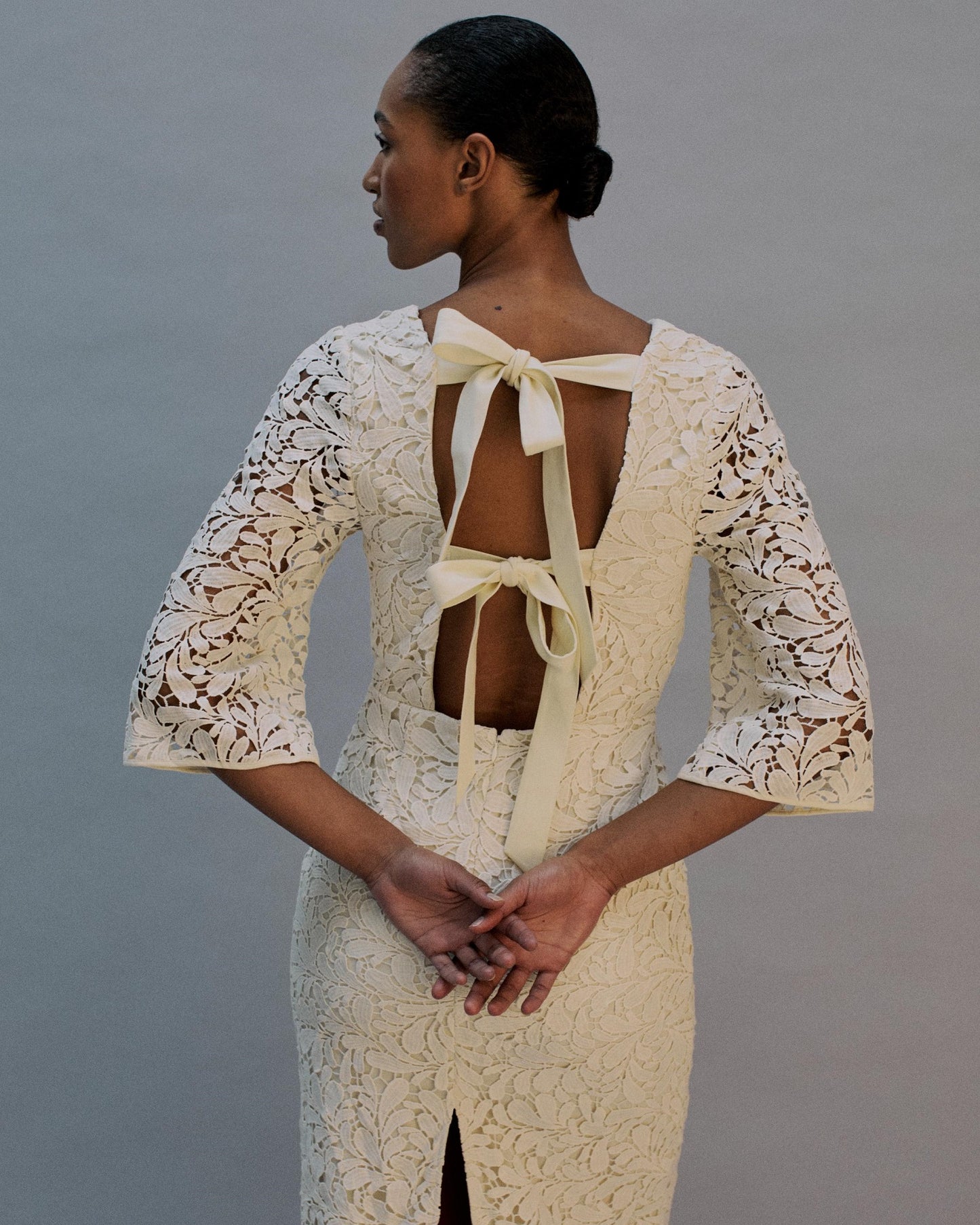 The Iris Midi Dress in ivory lace