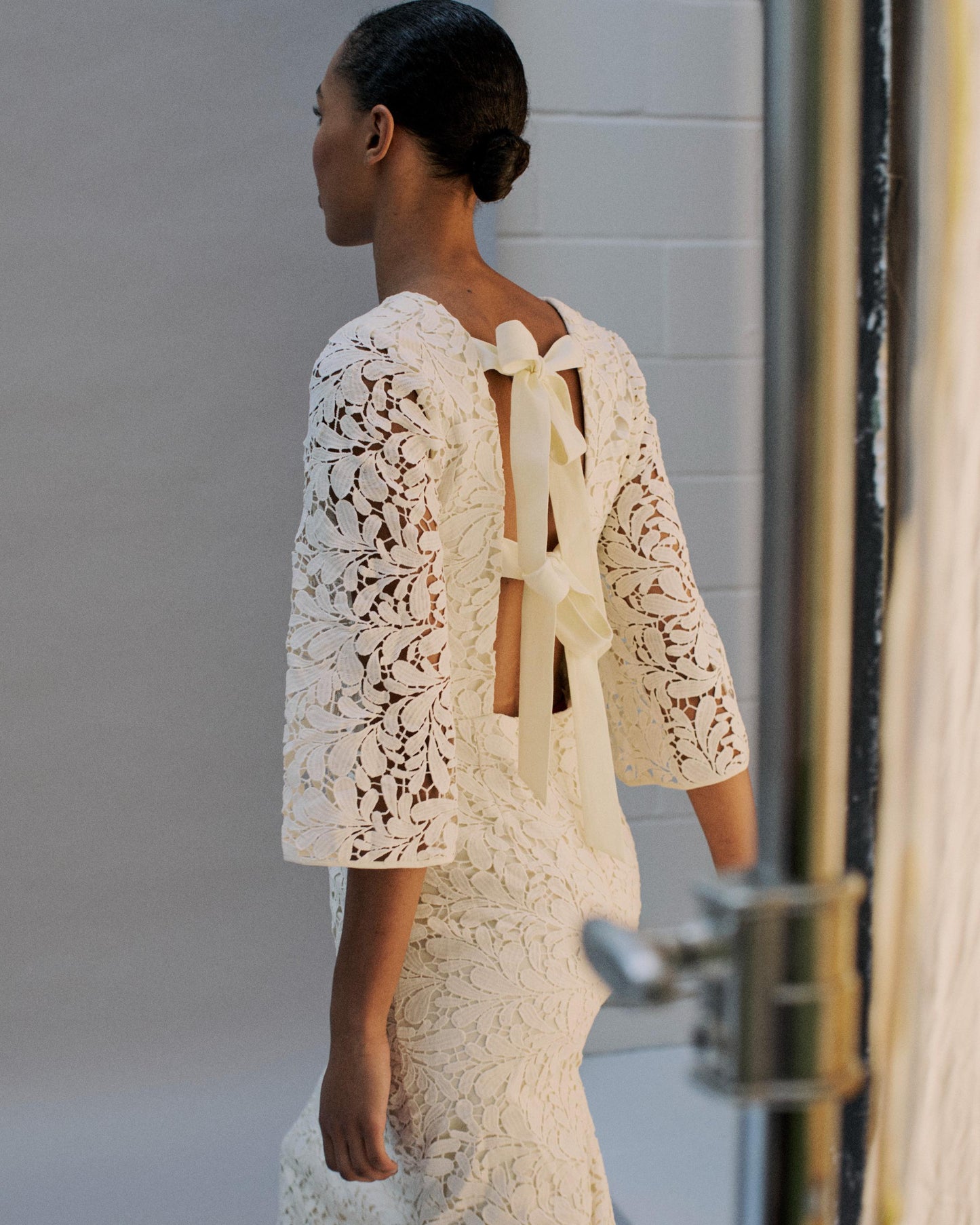 The Iris Midi Dress in ivory lace