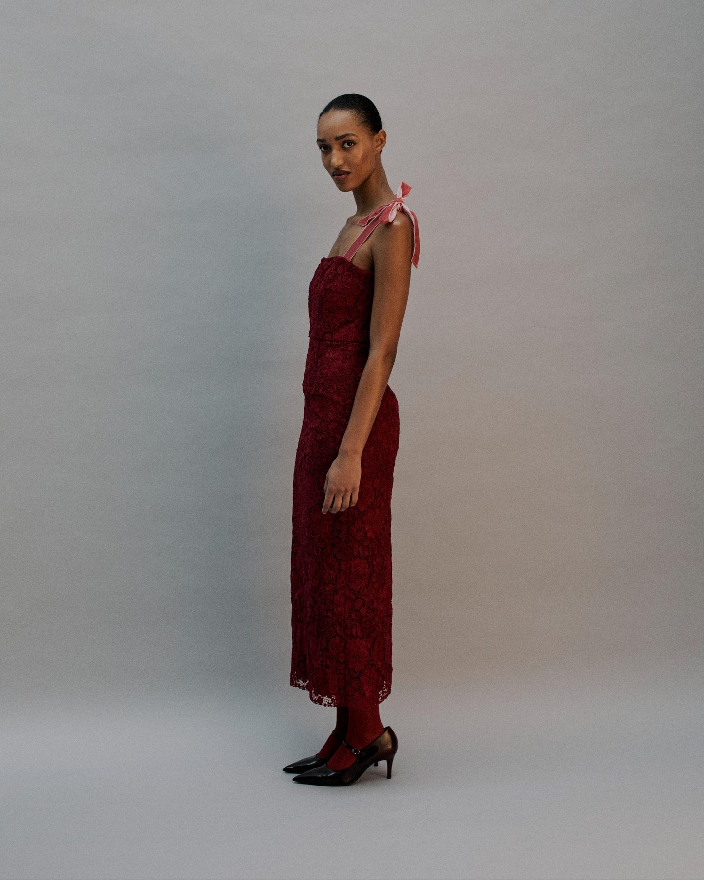 The Gigi Midi Dress in Cherry Lace
