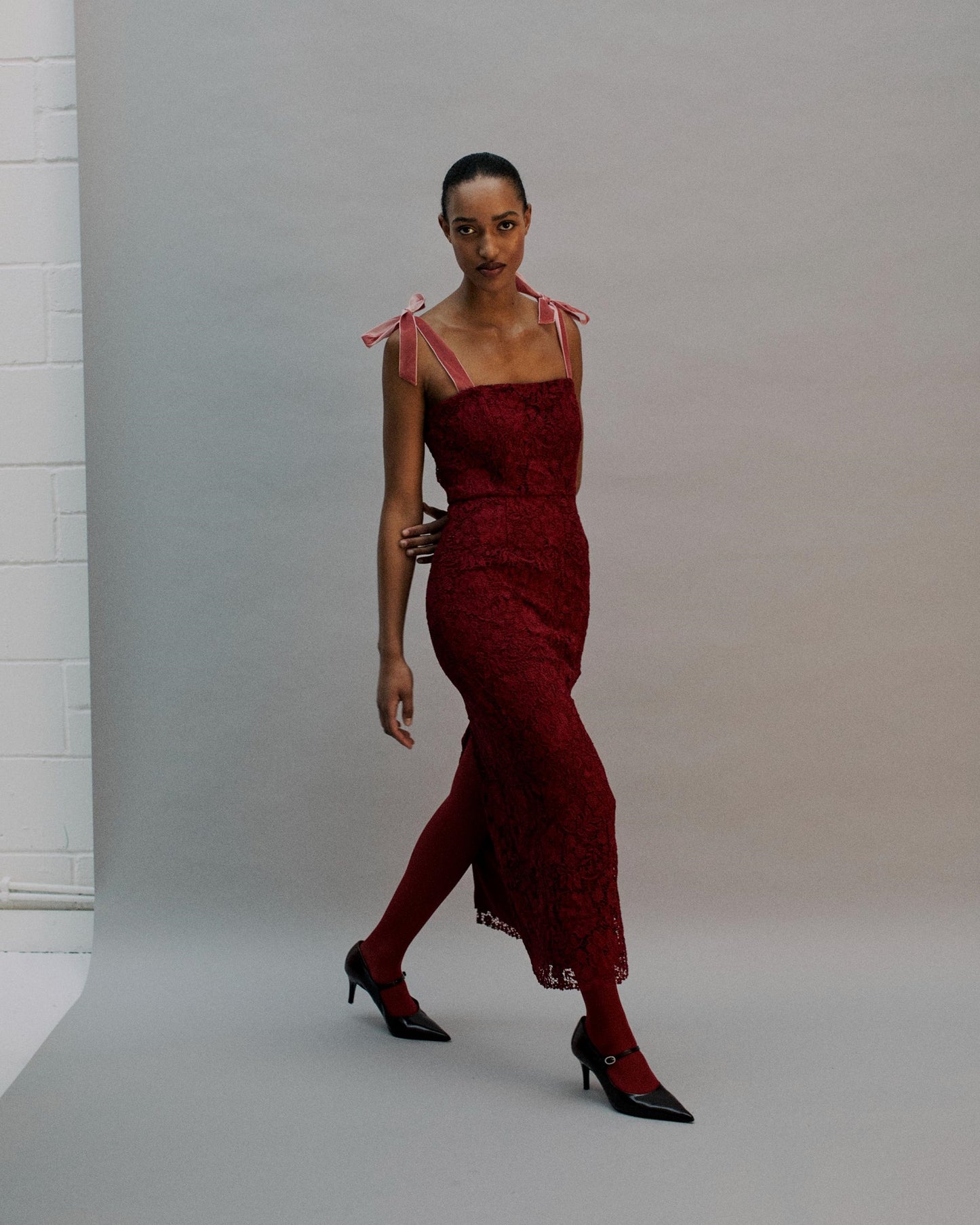 The Gigi Midi Dress in Cherry Lace