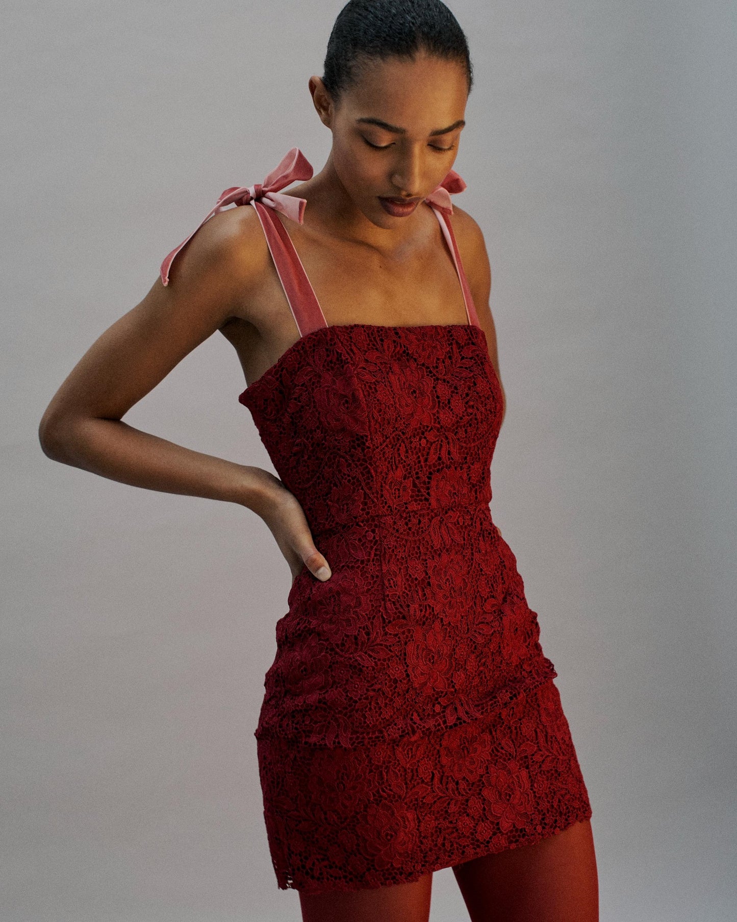 The Gigi Mini Dress in Cherry Lace