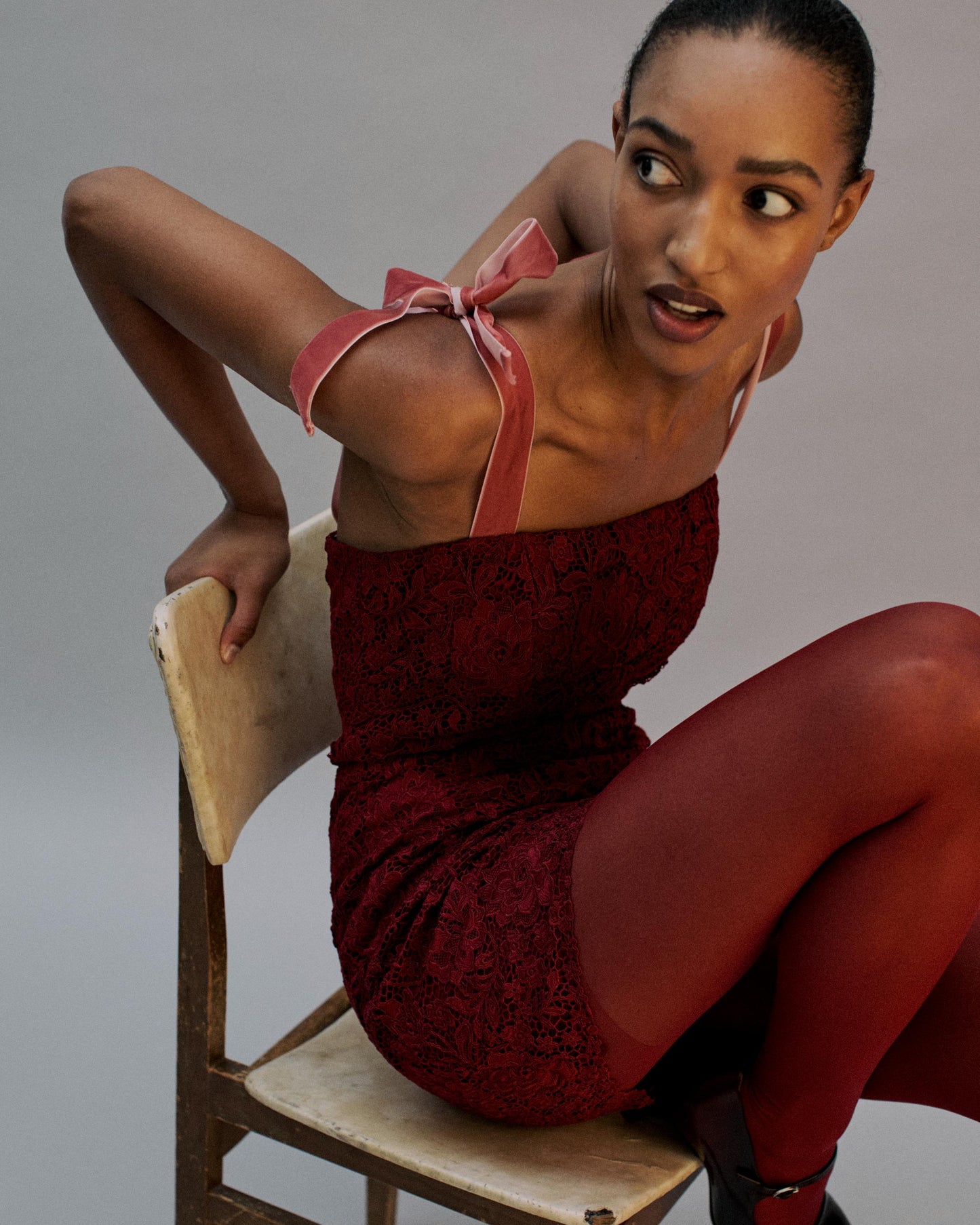 The Gigi Mini Dress in Cherry Lace