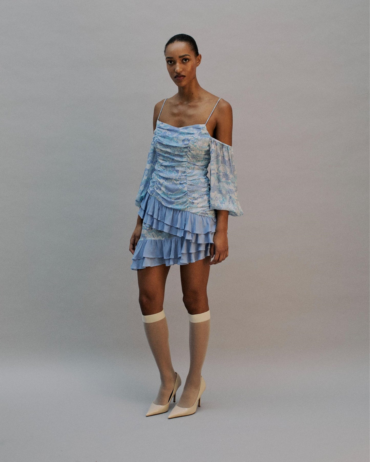 The Phoebe Mini Dress in the Bluebell Lace Print