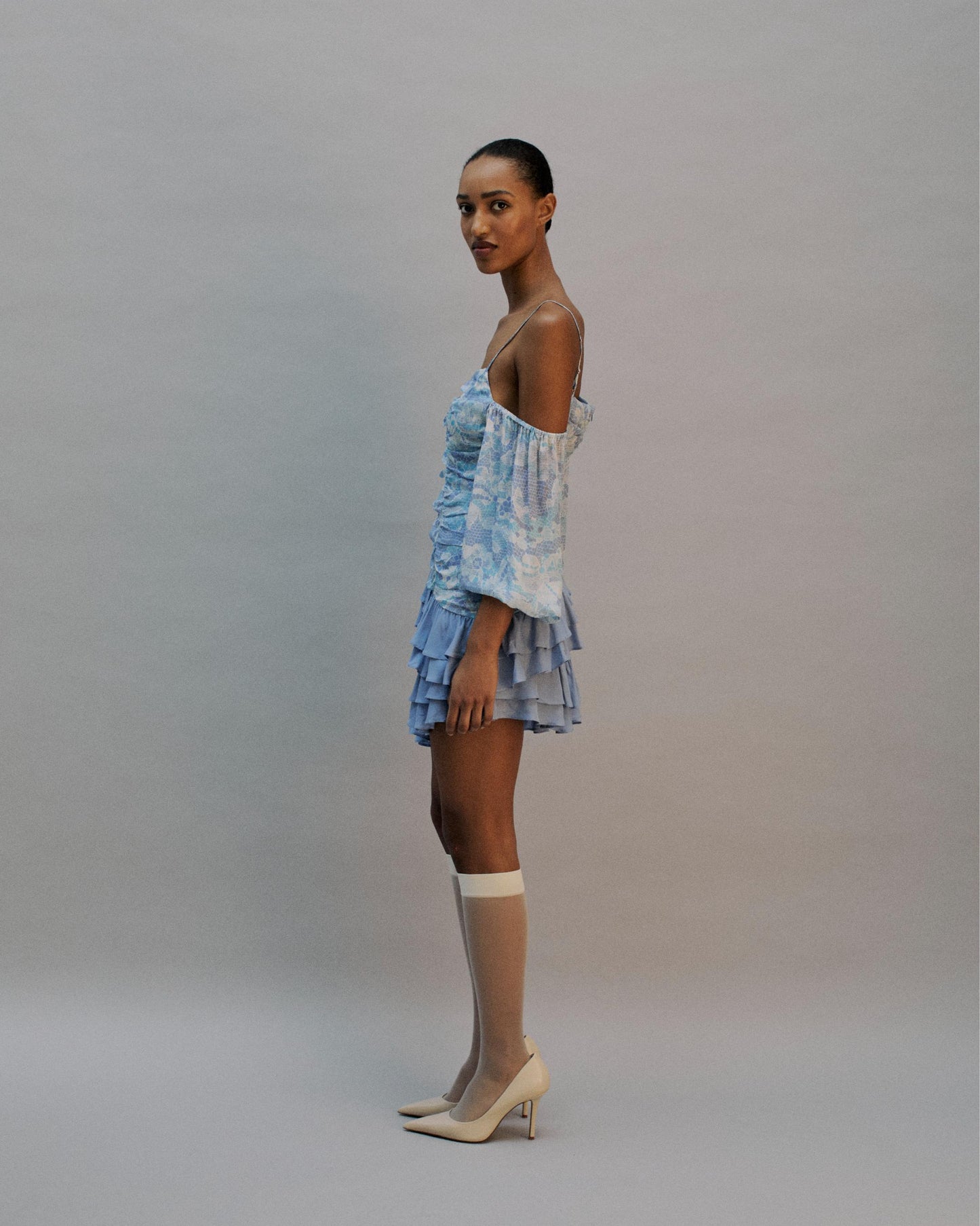 The Phoebe Mini Dress in the Bluebell Lace Print