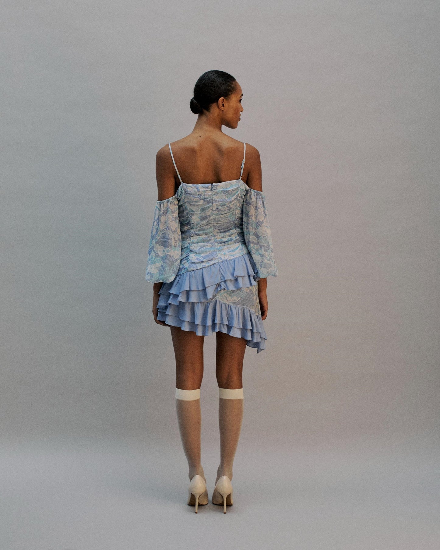 The Phoebe Mini Dress in the Bluebell Lace Print