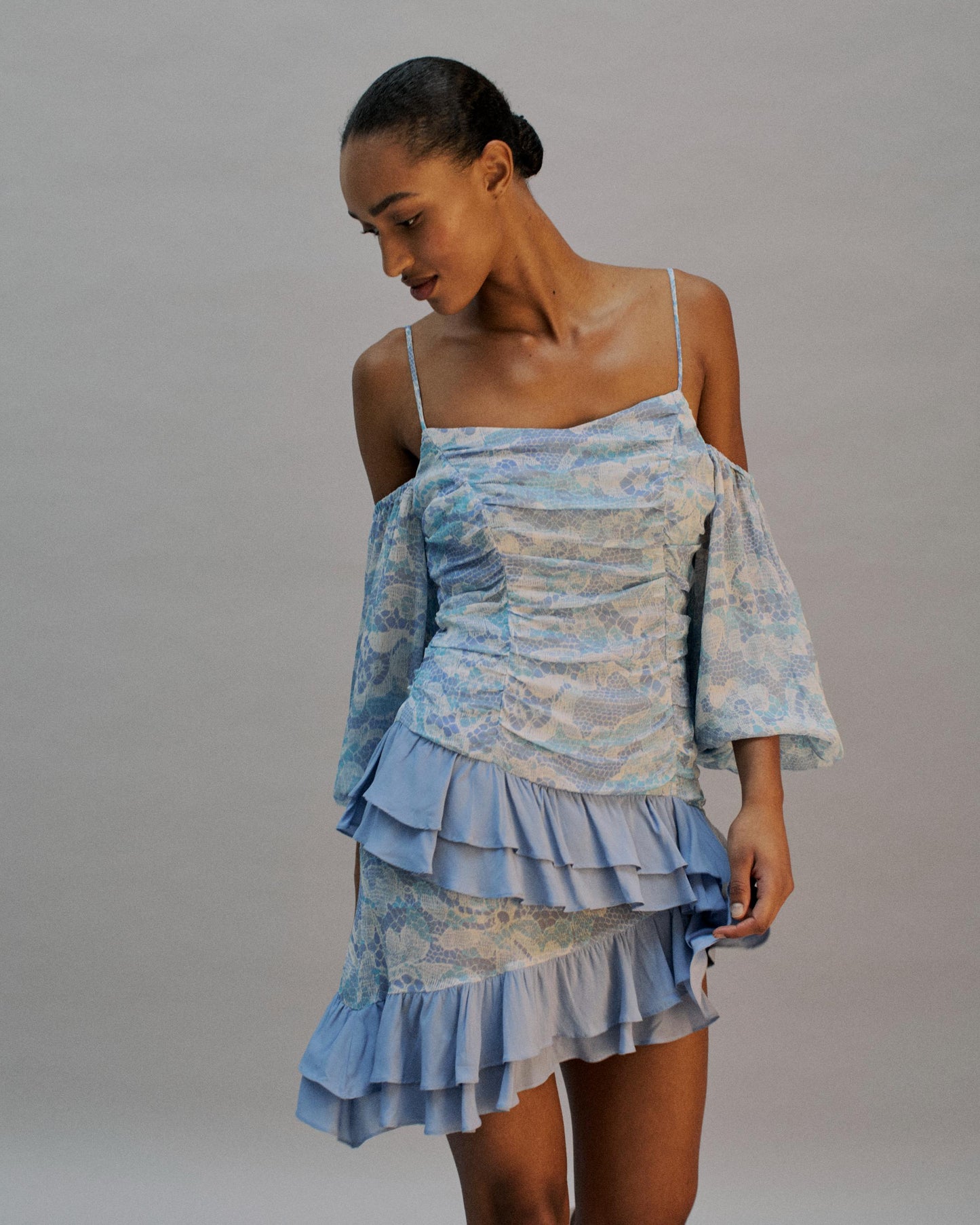 The Phoebe Mini Dress in the Bluebell Lace Print