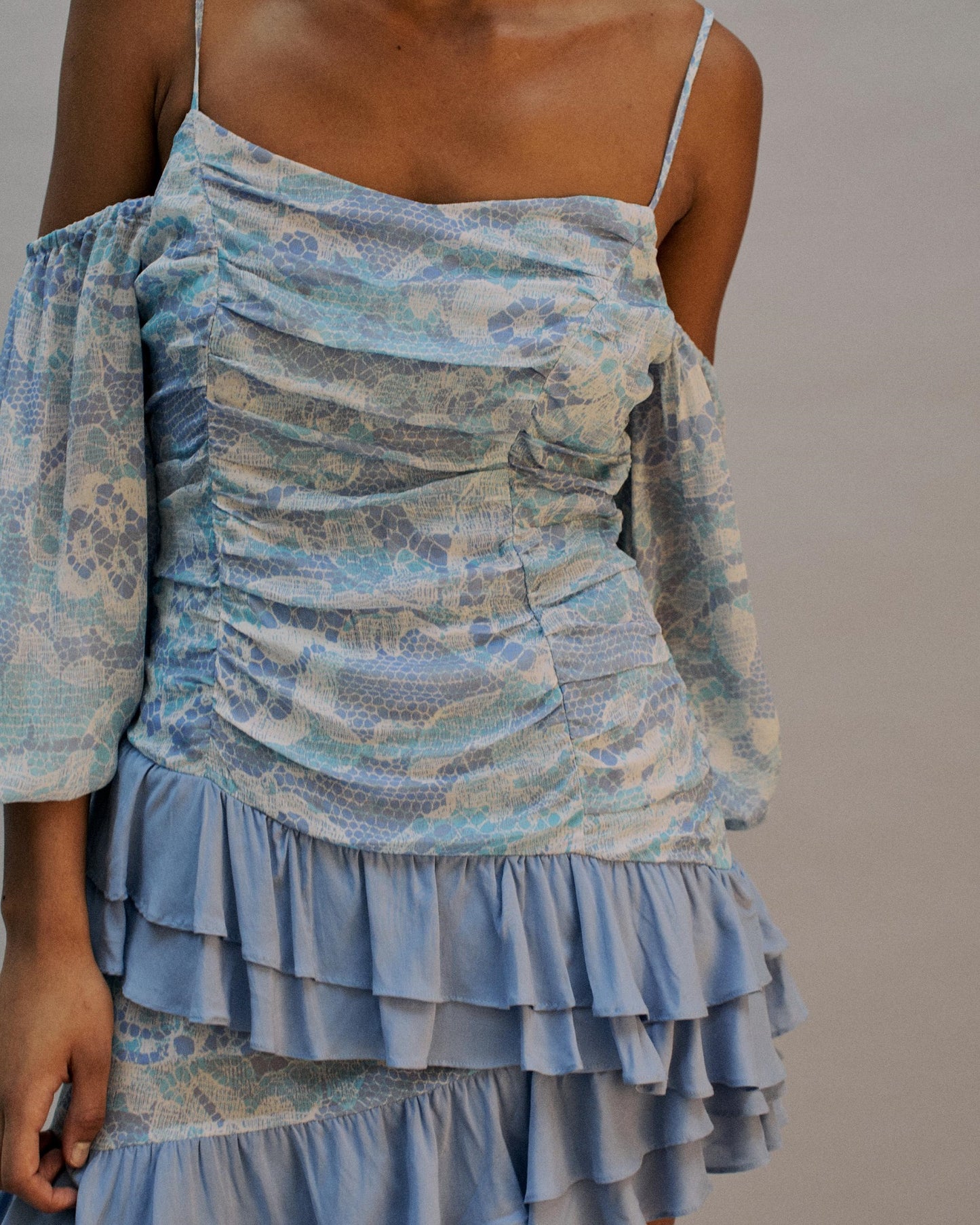 The Phoebe Mini Dress in the Bluebell Lace Print