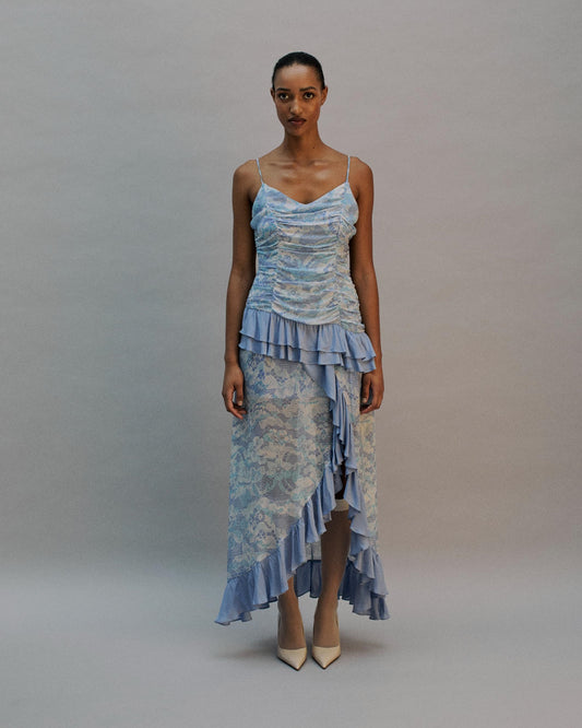 The Freya Maxi Dress in the Bluebell Lace Print