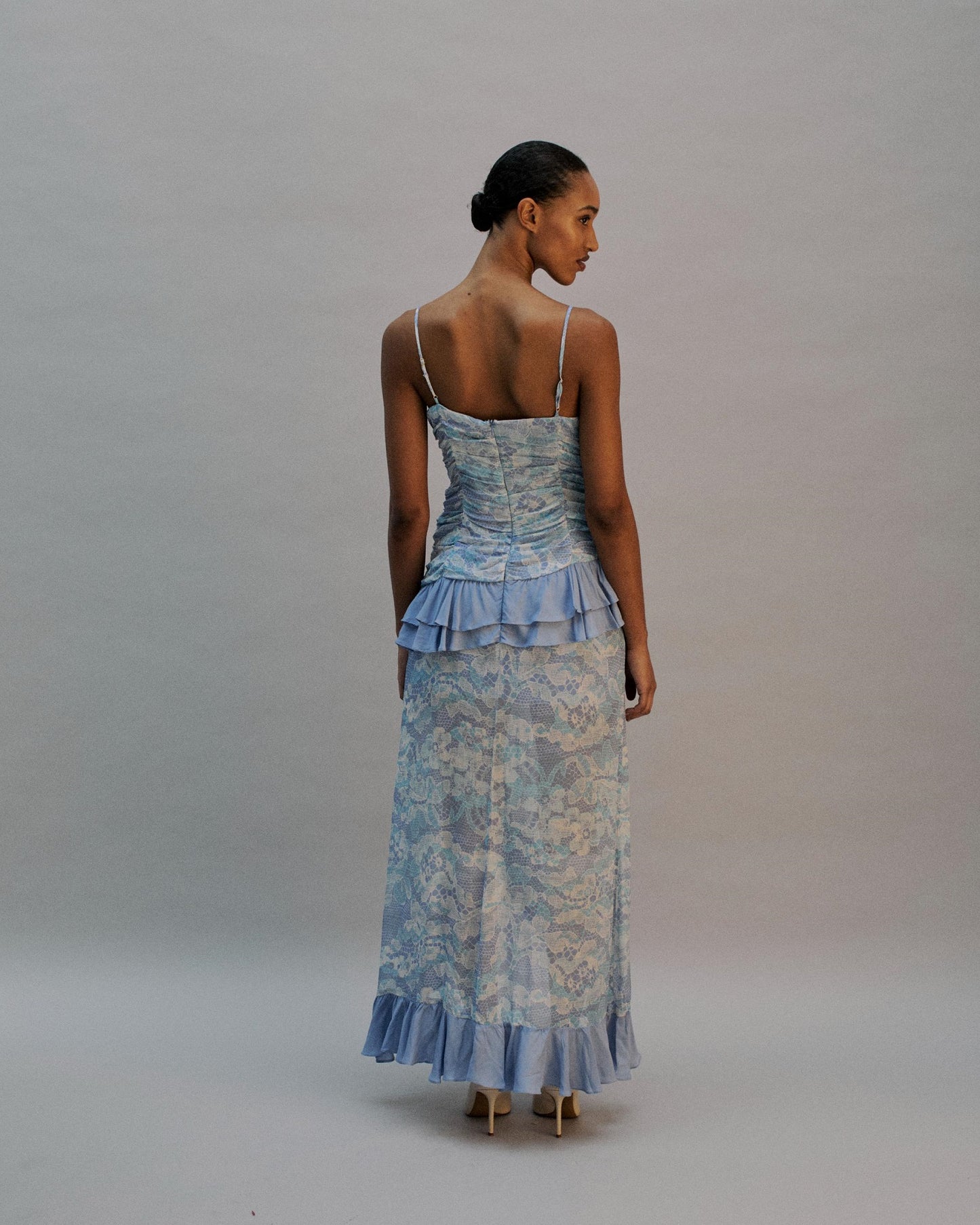 The Freya Maxi Dress in the Bluebell Lace Print