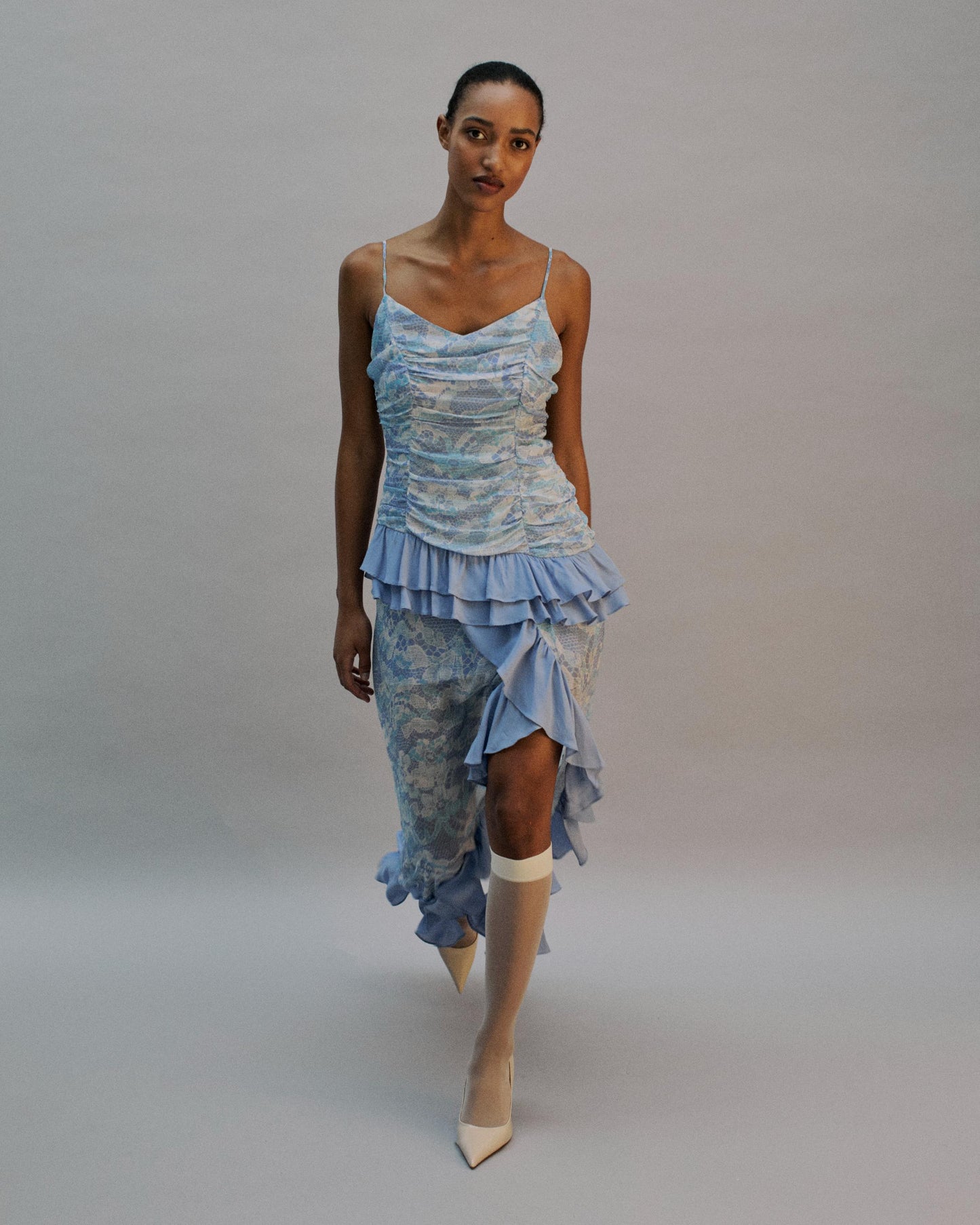 The Freya Maxi Dress in the Bluebell Lace Print