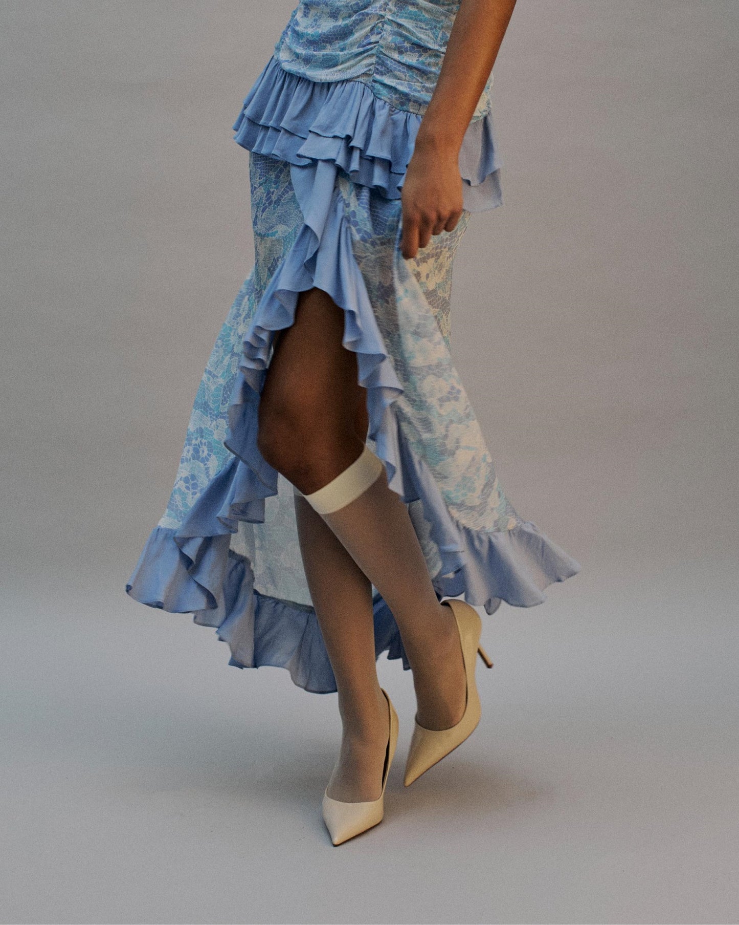 The Freya Maxi Dress in the Bluebell Lace Print
