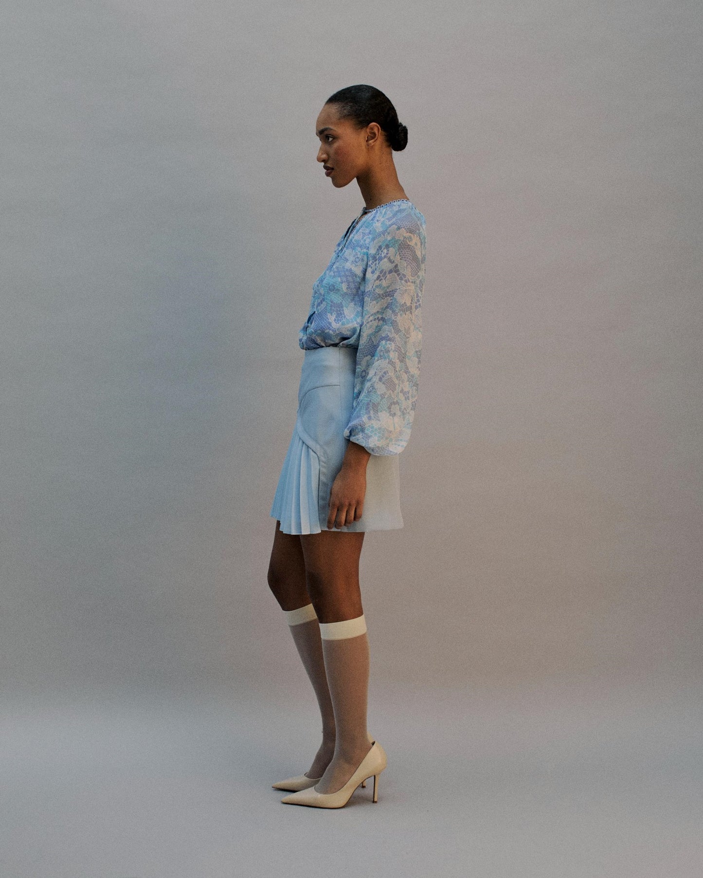 The Kaia Blouse in the Bluebell Lace Print