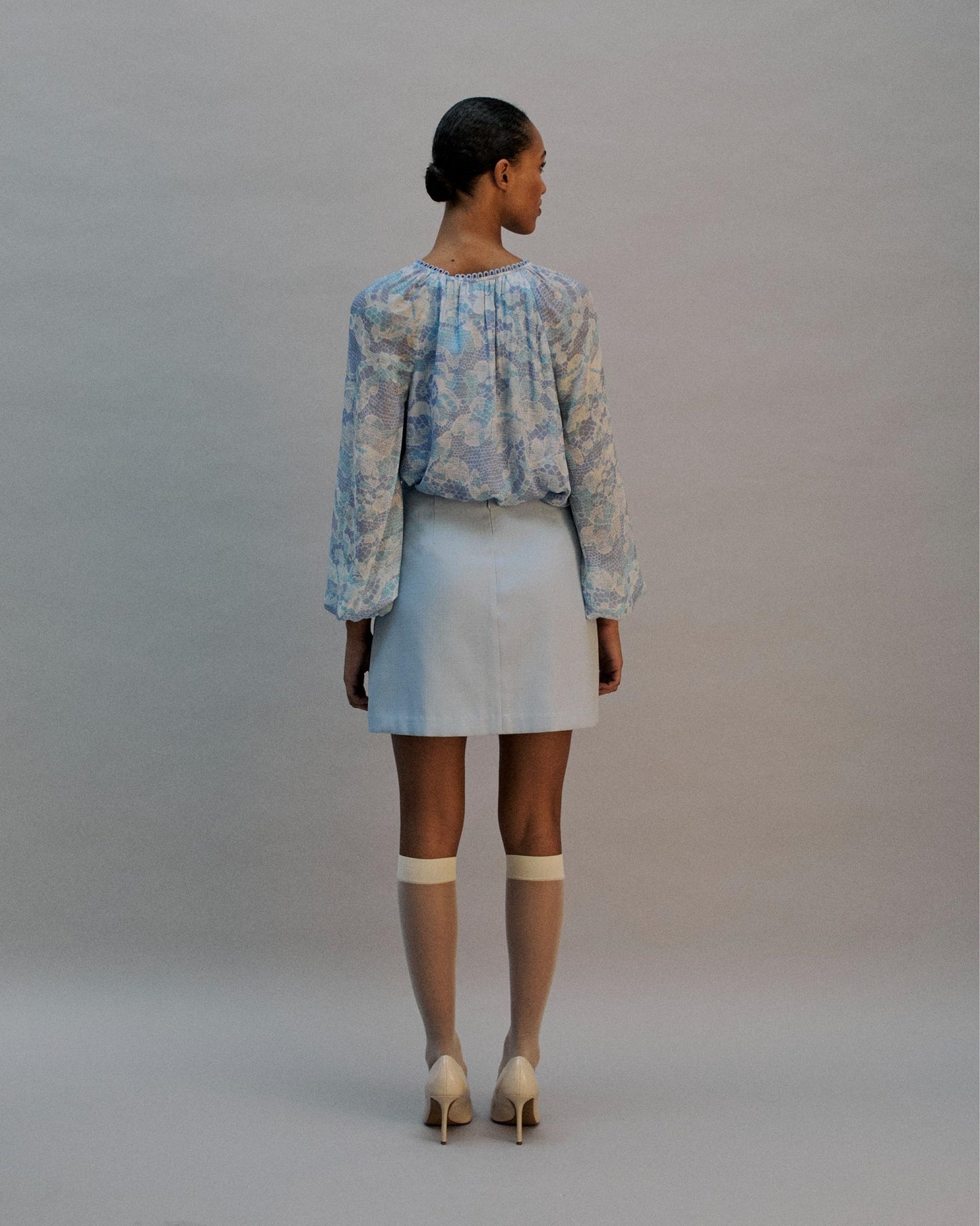 The Kaia Blouse in the Bluebell Lace Print