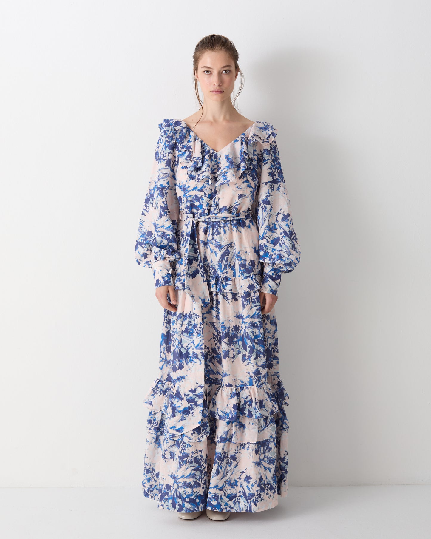 The Josephine Maxi Dress in the Blue Dahlia Print