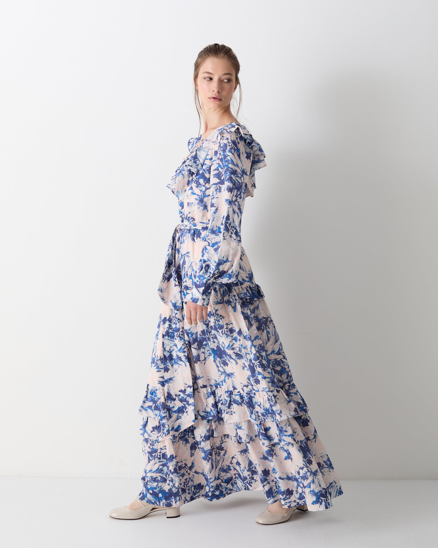 The Josephine Maxi Dress in the Blue Dahlia Print
