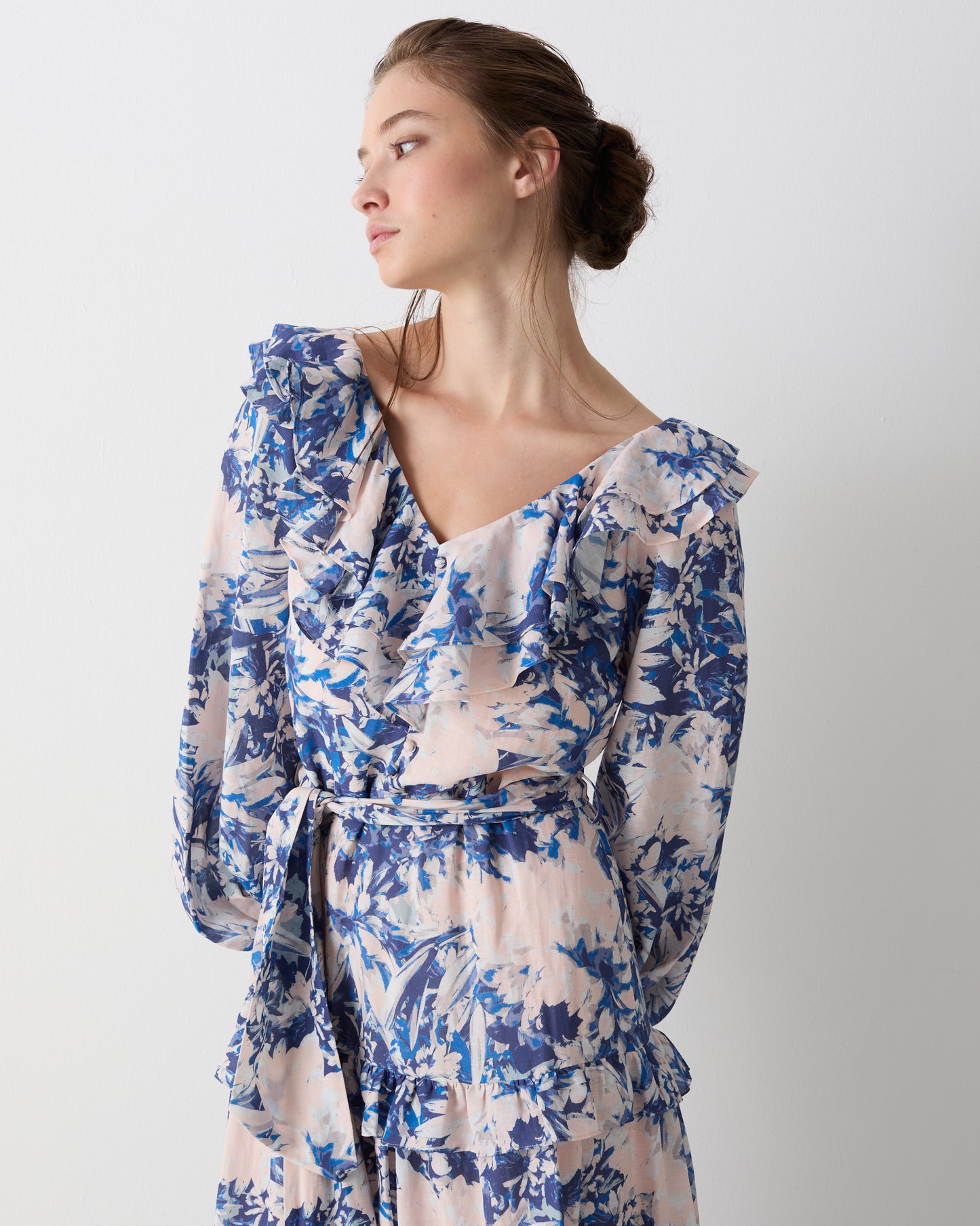 The Josephine Maxi Dress in the Blue Dahlia Print