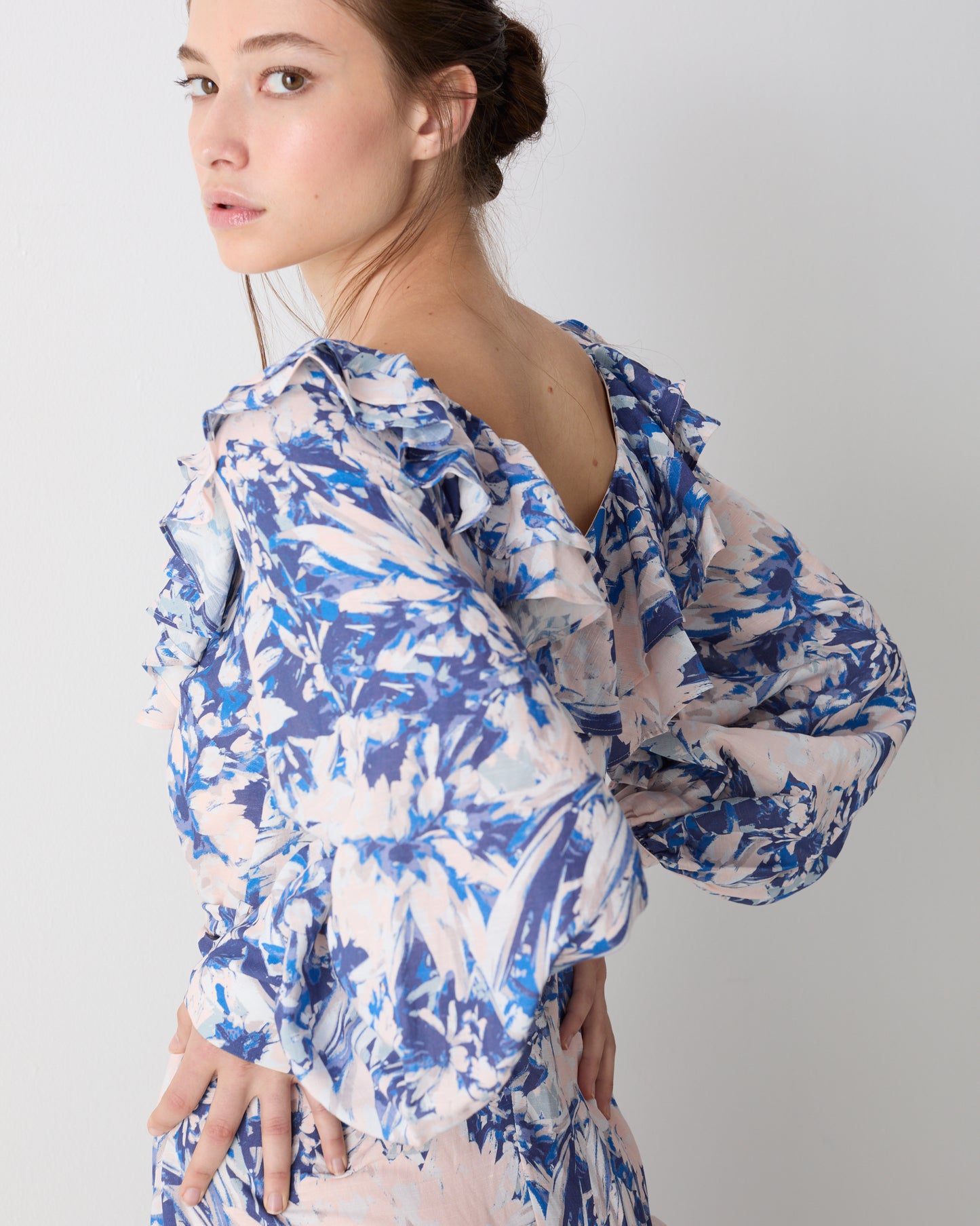 The Josephine Maxi Dress in the Blue Dahlia Print