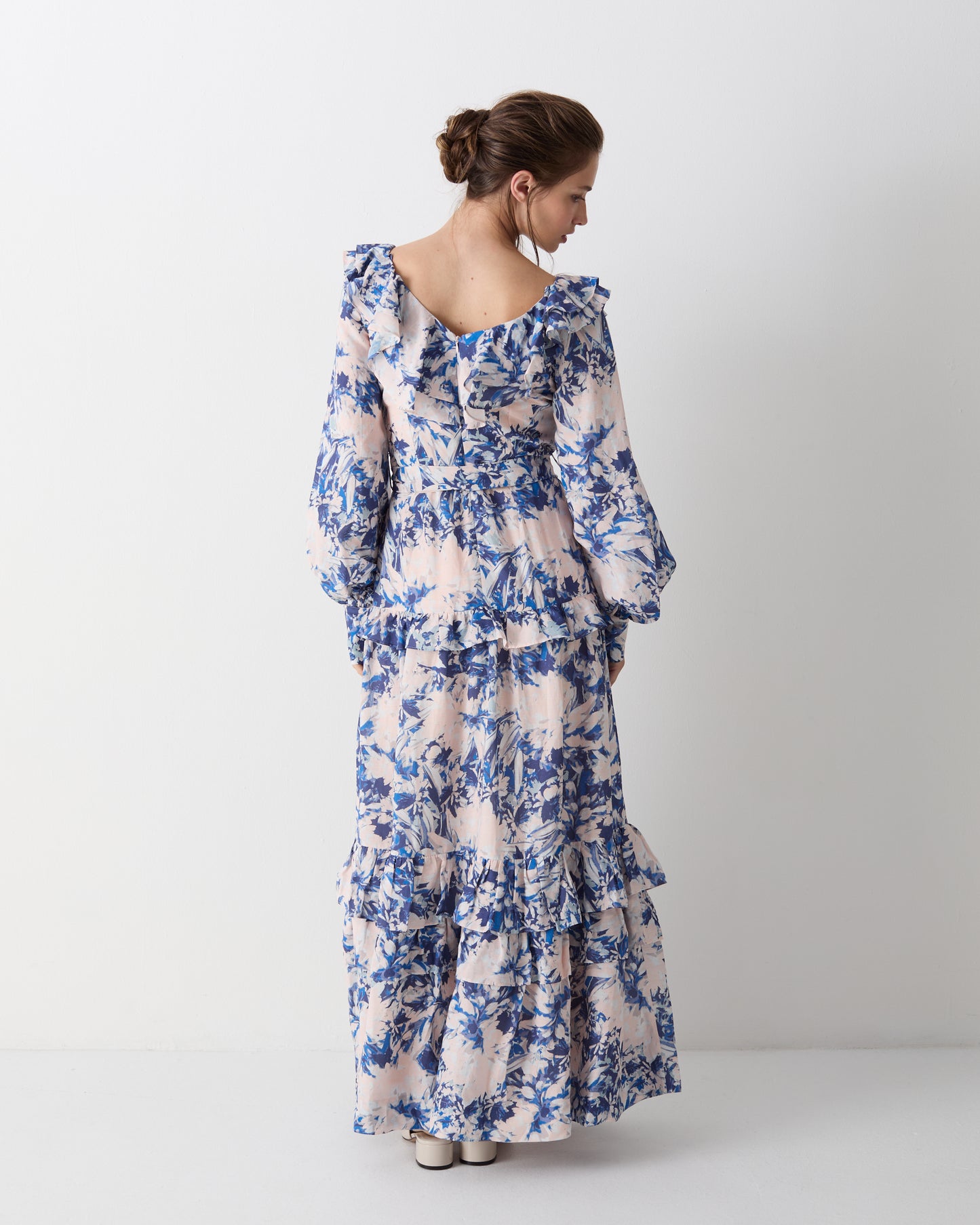 The Josephine Maxi Dress in the Blue Dahlia Print