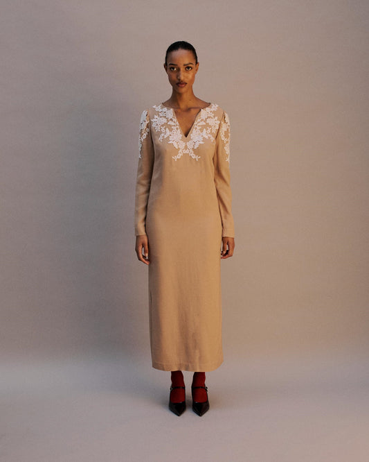 The Sadie Midi Dress in Biscuit